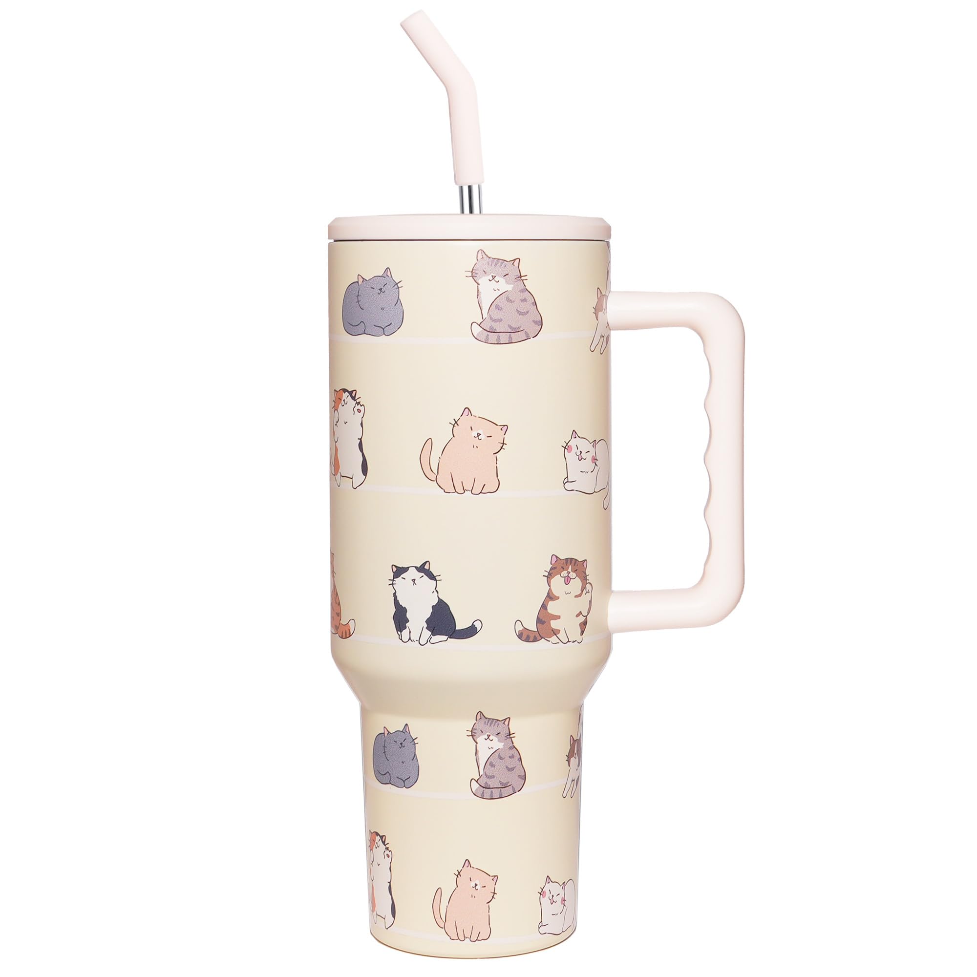 OEUFSEEE Cat Tumbler with Straw and Lid Vacuum Insulated 40oz Stainless Steel Cats Cup Gifts for Women Birthday Present Skinny W