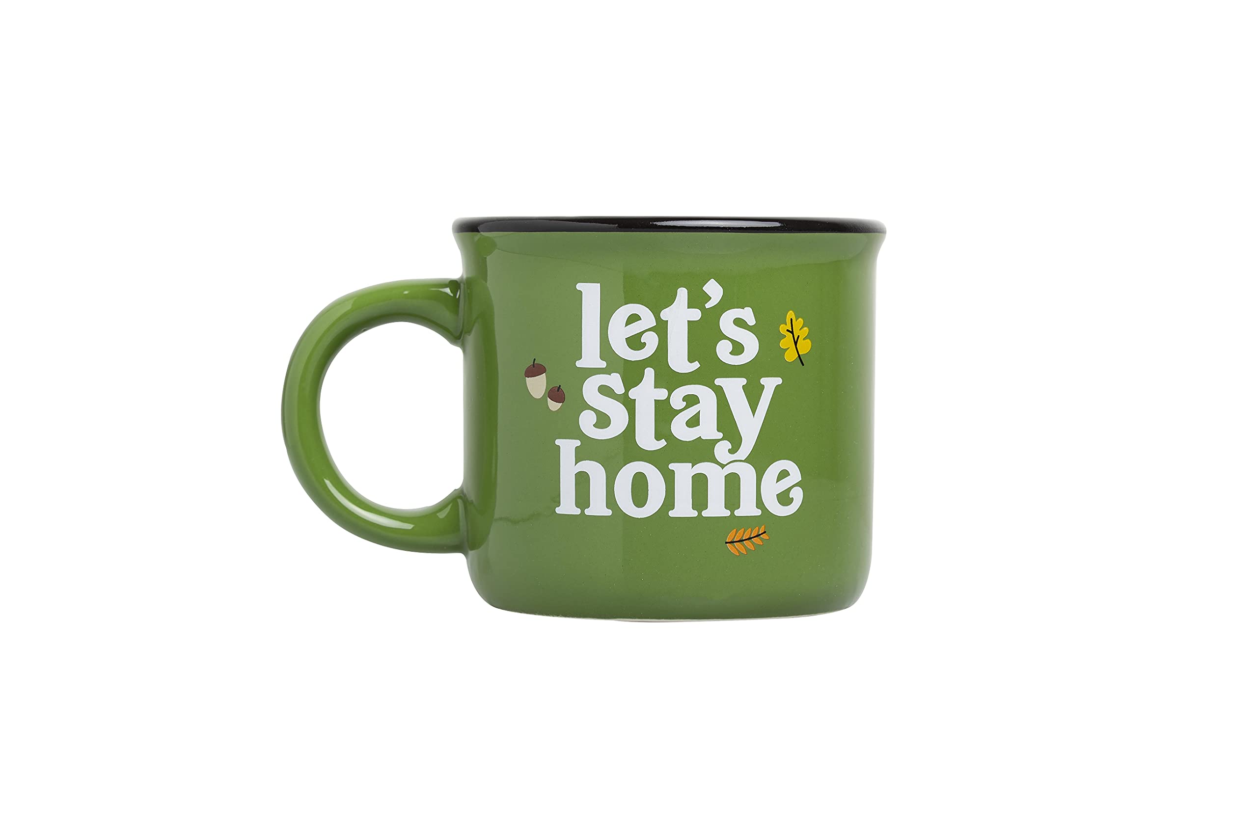 Pearhead Lets Stay Home Ceramic Mug, Autumn Accessories, Fall Holiday Kitchen Decor, Coffee or Tea Cup, Green, 15oz
