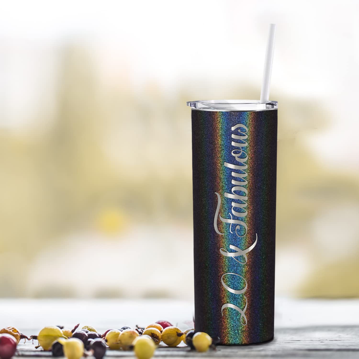 20 & Fabulous 20 Oz Skinny Tumbler 20Th Birthday Gifts For Women On Black Glitter Decorations Funny Present Vacuum Insulated Cup