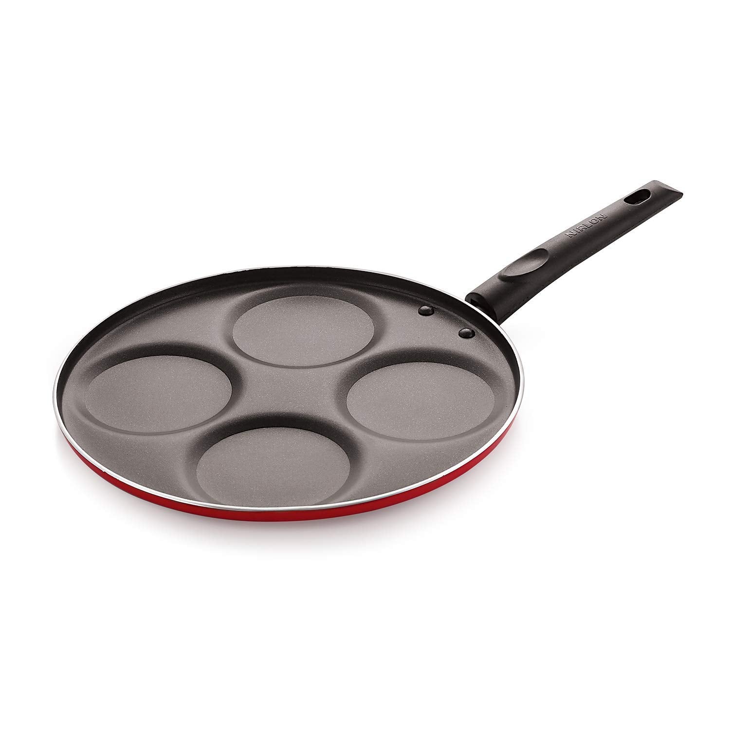 Nirlon Non Stick Aluminium Mini Pancake/Uttapam Pan, (4 Cavity) Red