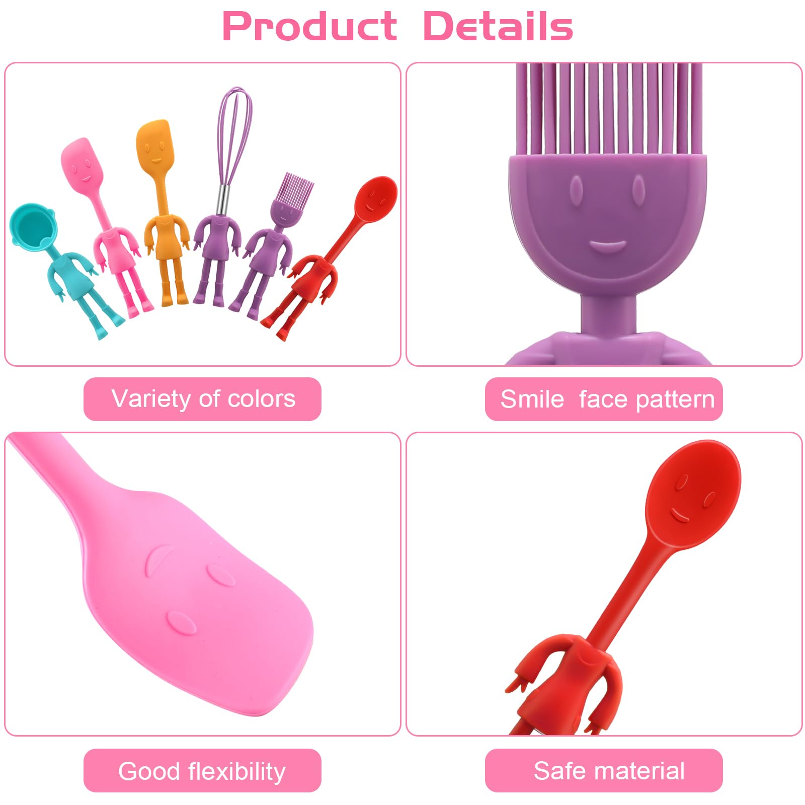 Human Shaped Kitchen Utensils Set 6 Piece Non Stick Heat Resistant Baking Tools Kitchen Gadgets Silicone Cute Utensils With Comf