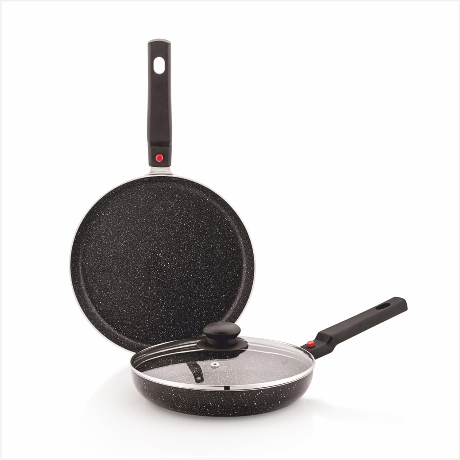 Amazon Brand - Solimo Aluminium 2 Piece Non-Stick Cookware Set With Detachable Handle | Granite Finish | Induction Base | Pfoa F