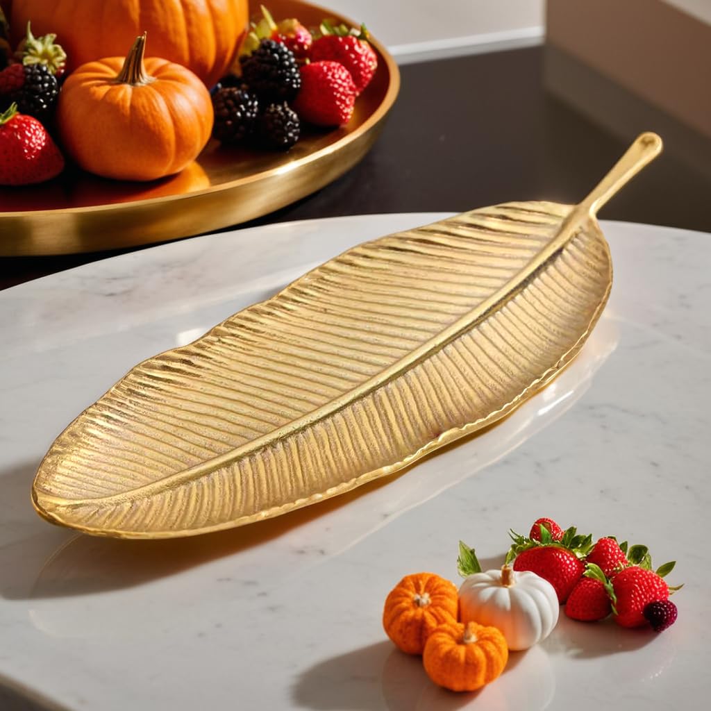 Purestory Tray for Center Table Centerpiece Tray for Home Decor | Leaf-Shaped Serving Platter for Serving Sweets,Cookies,Dry Fru