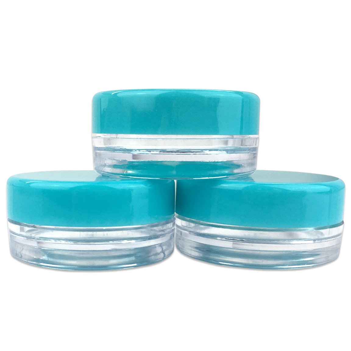 (200 Pieces Jars + Lid) Beauticom 3G/3ML Round Clear Jars with TEAL Sky Blue Screw Cap Lids for Scrubs  Oils  Toner  Salves  Creams  Lotions  Makeup Samples  Lip Balms - BPA Free