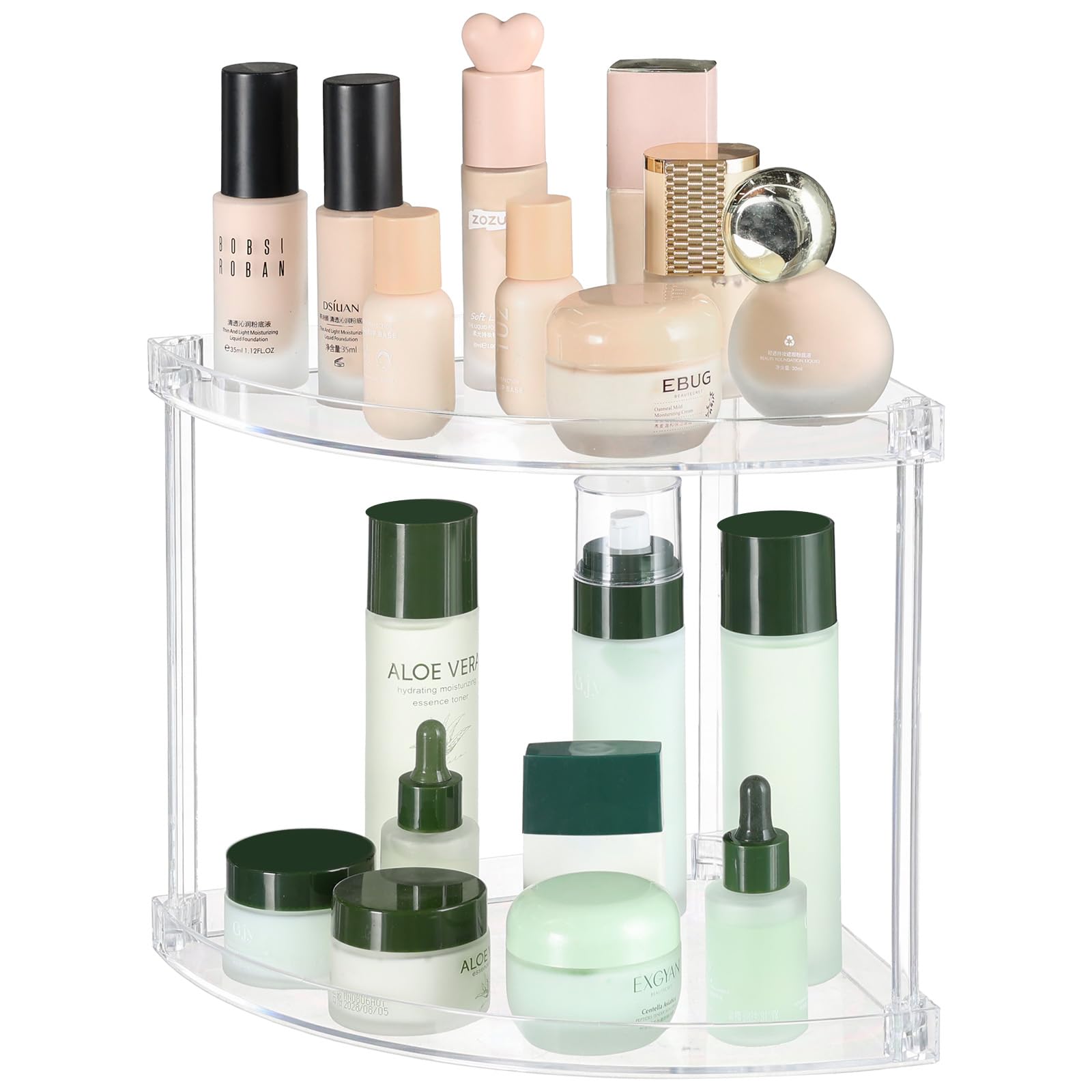 Yieach Clear Acrylic Bathroom Corner Shelf, 2 Tier Bathroom Counter Organizers and Storage Tray for Makeup,Perfume,Skincare Orga