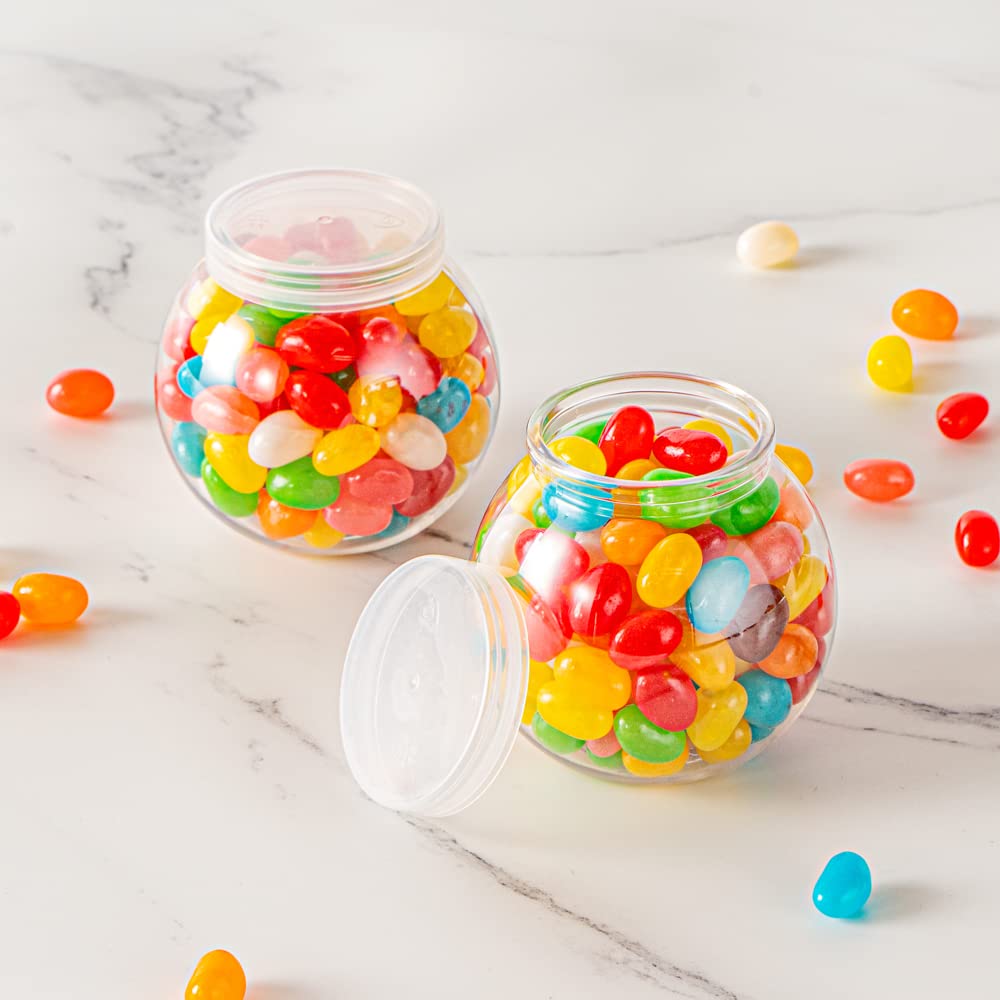 Restaurantware 3 Ounce Candy Jars 100 Disposable Small Jars - Snap-On Lids Included Bulbous Design Clear Plastic Yogurt Parfait