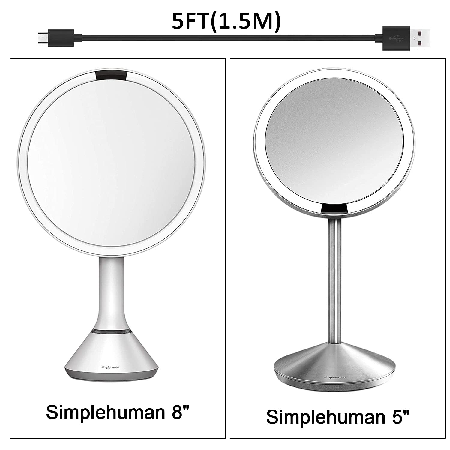 Rahhaze Replacement Micro Usb Charging Cable Cord For Simple Human Mirror Compatible With Simplehuman Mirror 5'' 8'' Round Light