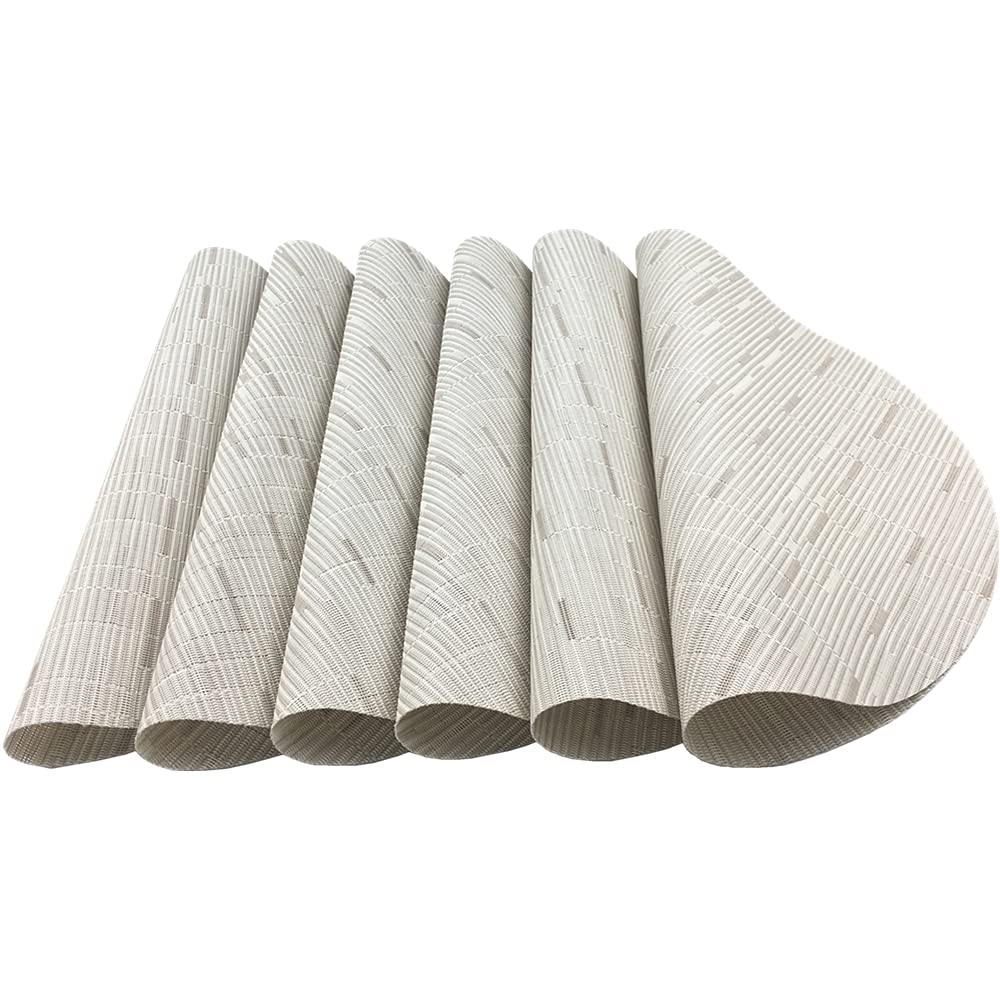 Wazaigur Round Placemats Set Of 6 Woven Vinyl Easy To Clean Heat Resistant Kitchen Table Mats 15 Inch(Cream 6)