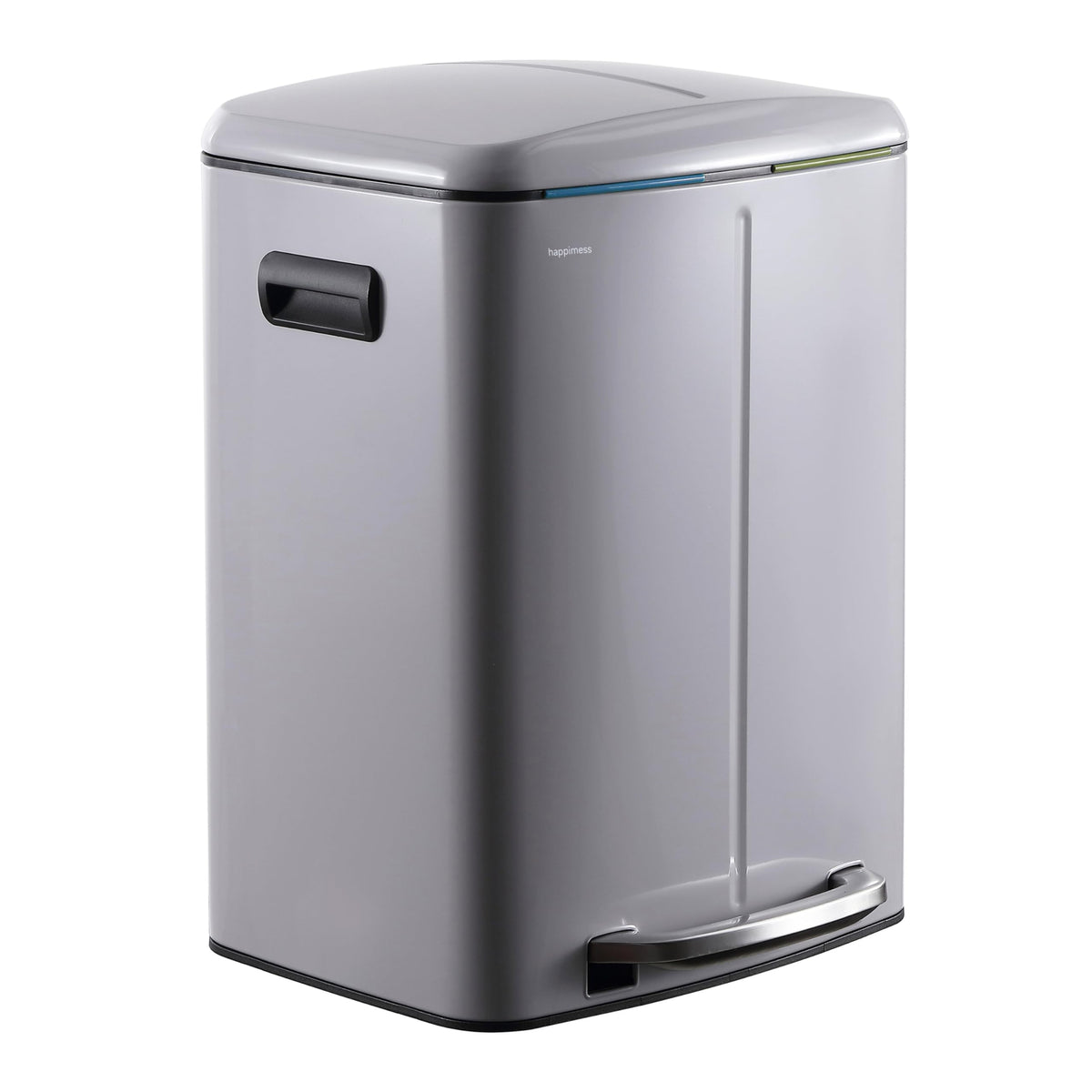 Happimess Hpm1005I Marco Rectangular 10.6-Gallon Double Bucket Trash Can With Soft-Close Lid, Fog Gray, Fingerprint Resistant, M