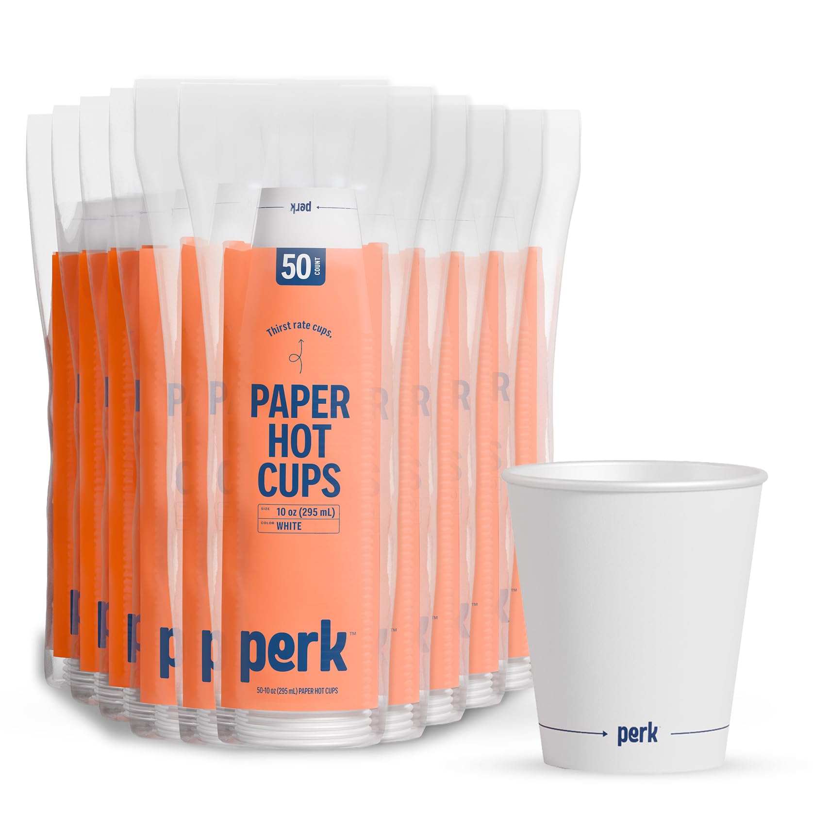 Perk 10 Oz Paper Hot Cups, 500 Count Bulk Disposable Coffee Cups for Hot Beverages, White