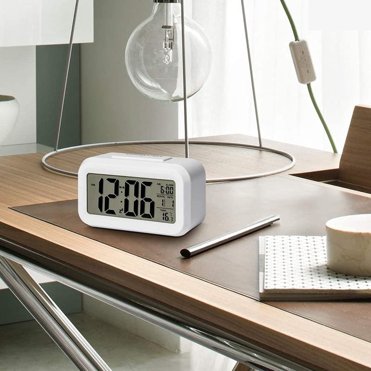 Aerys Digital Alarm Clock, Table Clock With Automatic Sensor, Date And Temperature Display, Compact Desk Clock For Students, Hom
