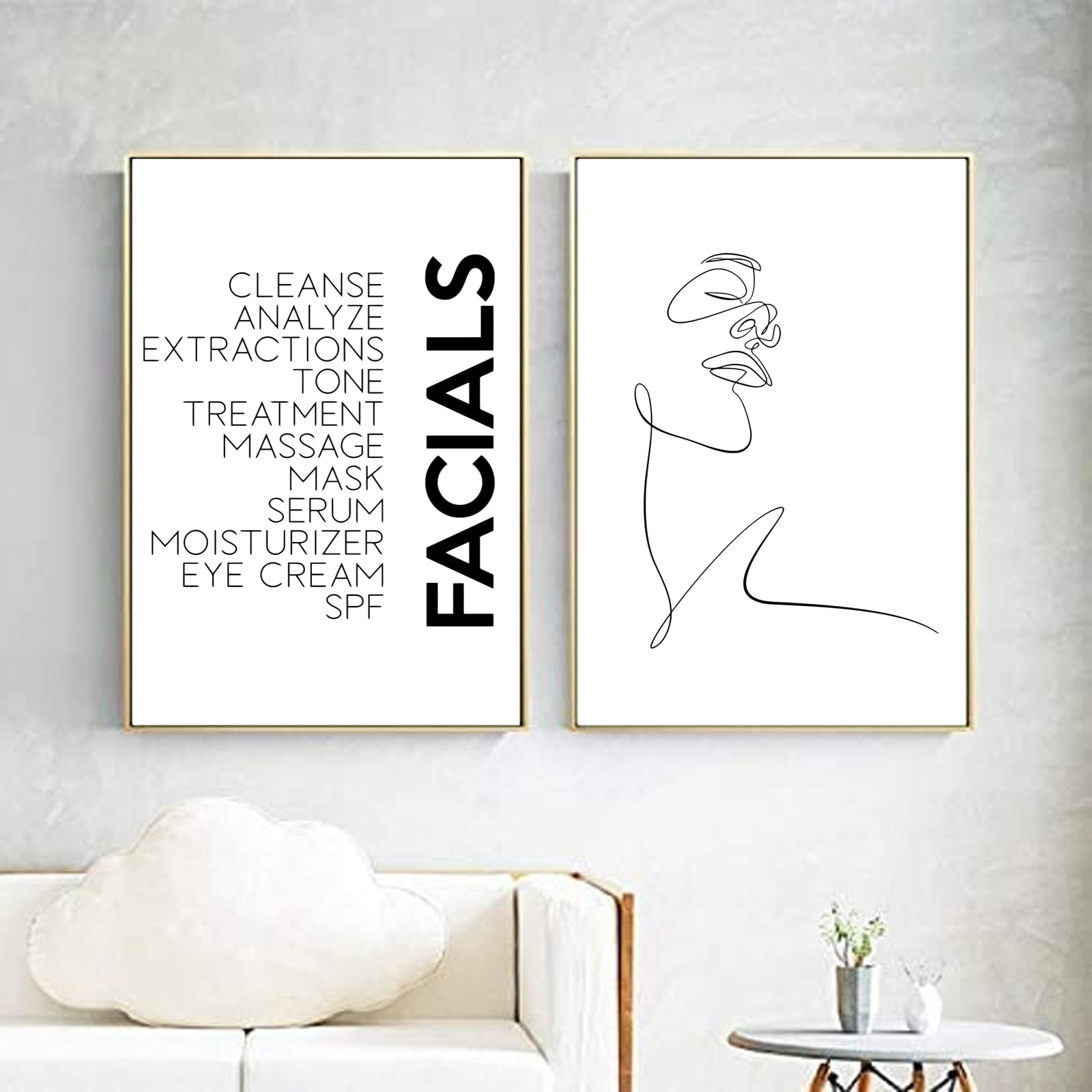 Ecyanlv Minimalist Line Art Print Facials Quotes Wall Art Black And White Canvas Print Spa Beauty Decor Woman Face Sketch One Li