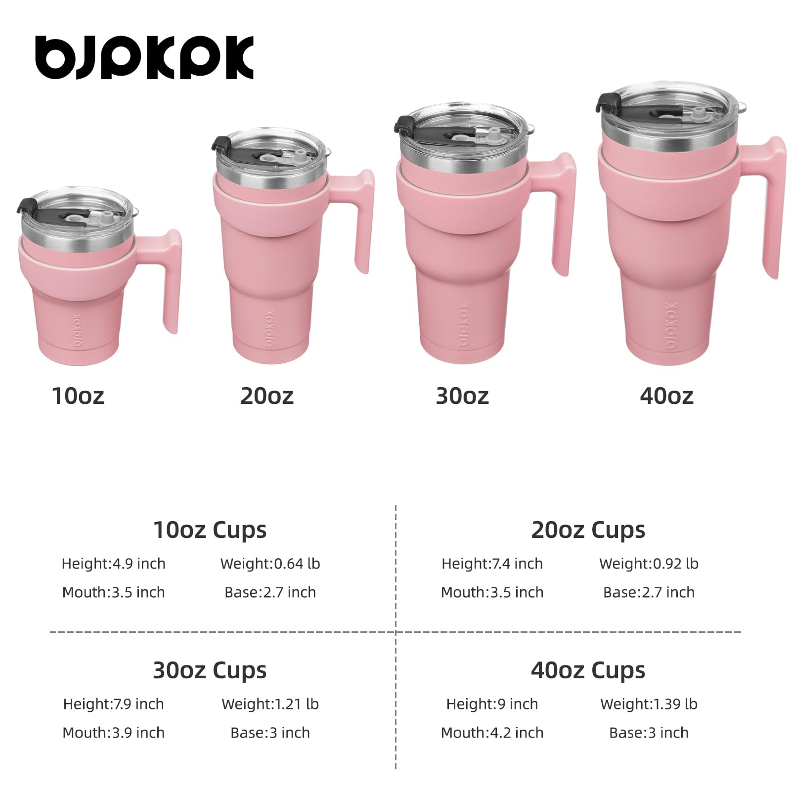 Bjpkpk 40 Oz Tumbler With Handle And Straw Stainless Steel Insulated Tumbler With Lid Reusable Metal Coffee Cups,Light Pink