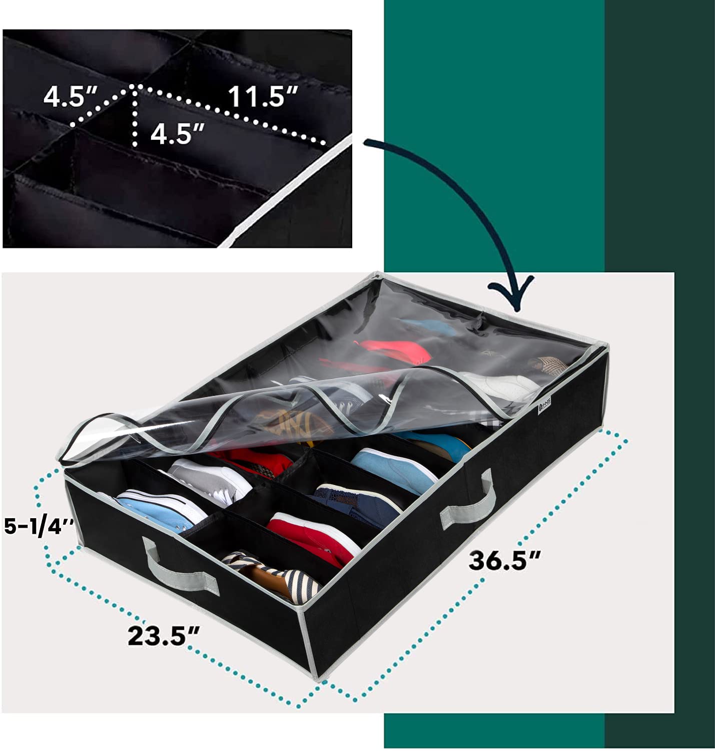 HOLDN ' STORAGE Extra-Large Under Bed Shoe Storage Organizer - Underbed Storage Solution Fits Men 's and Women 's Shoes, High He
