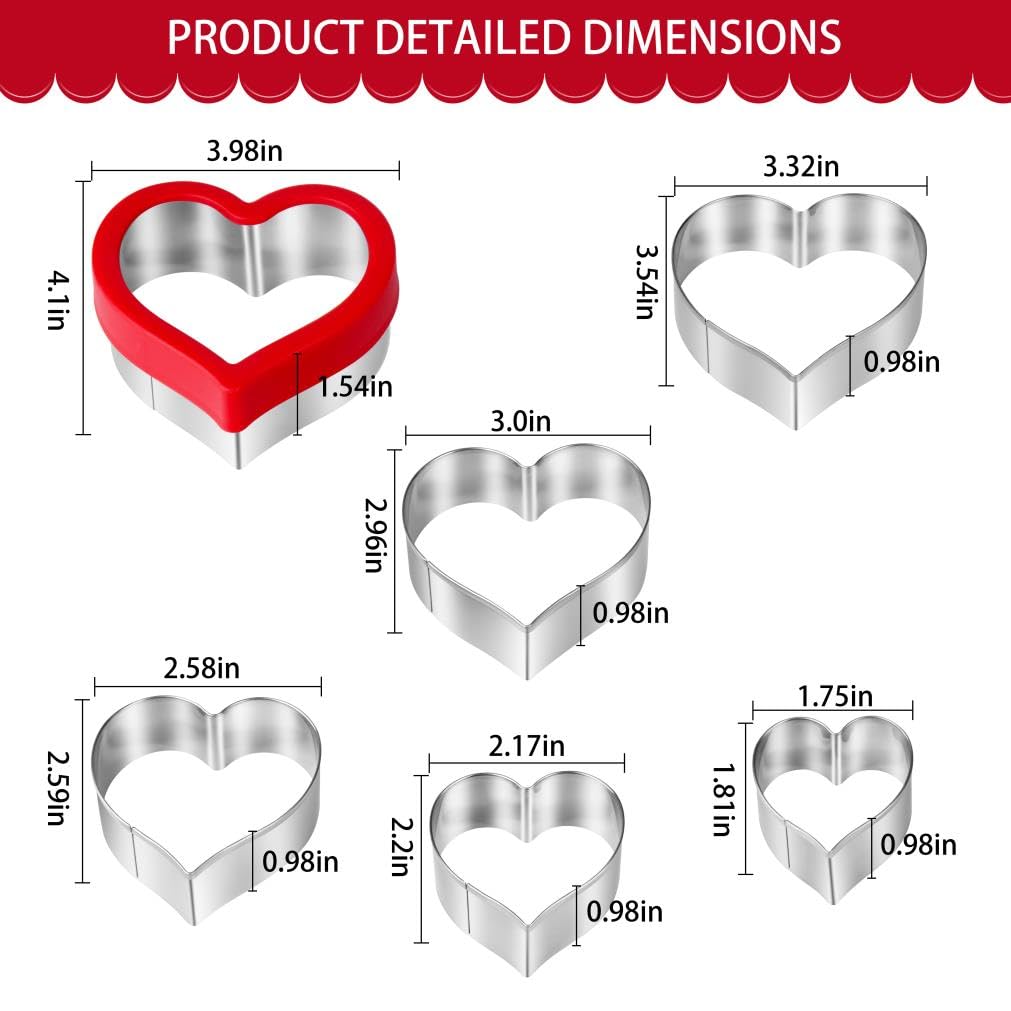 BYkooc Heart Cookie Cutter Set - 12 Stainless Steel Metal Cutters for Valentine’s Day, Fondant, Pastries, Cakes - Silver