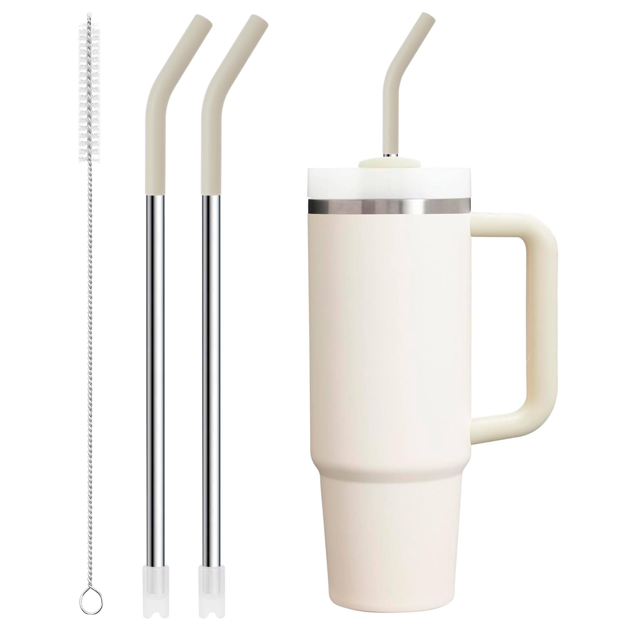 Snowfall Metal Straw Reusable For Stanley 30 Oz, 2 Pcs Long Stainless Steel Drinking Straws With Silicone Tip, 1 Straw Brush, Bp