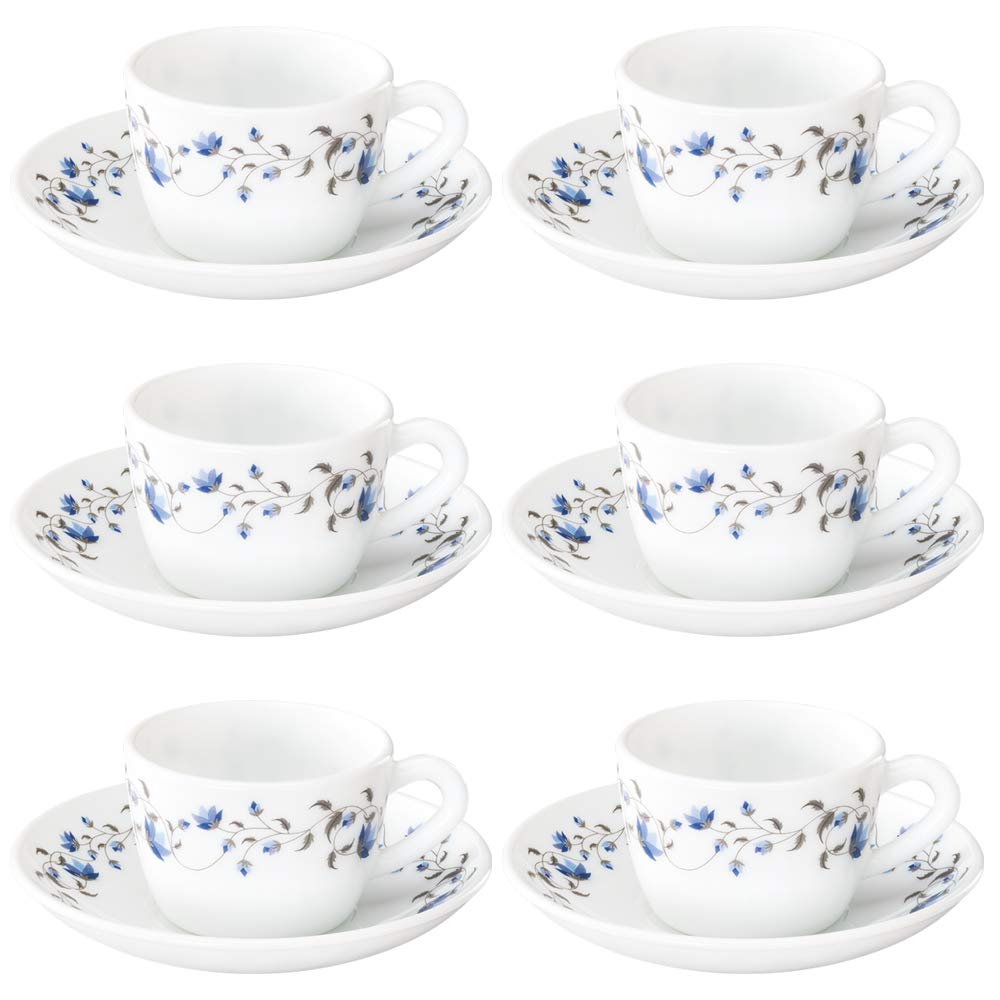 Larah by Borosil Helena (LH) Cup and Saucer Set, 140ml, 12-Pieces, White, HT12CS14HEL1, HT12CS14HEL1