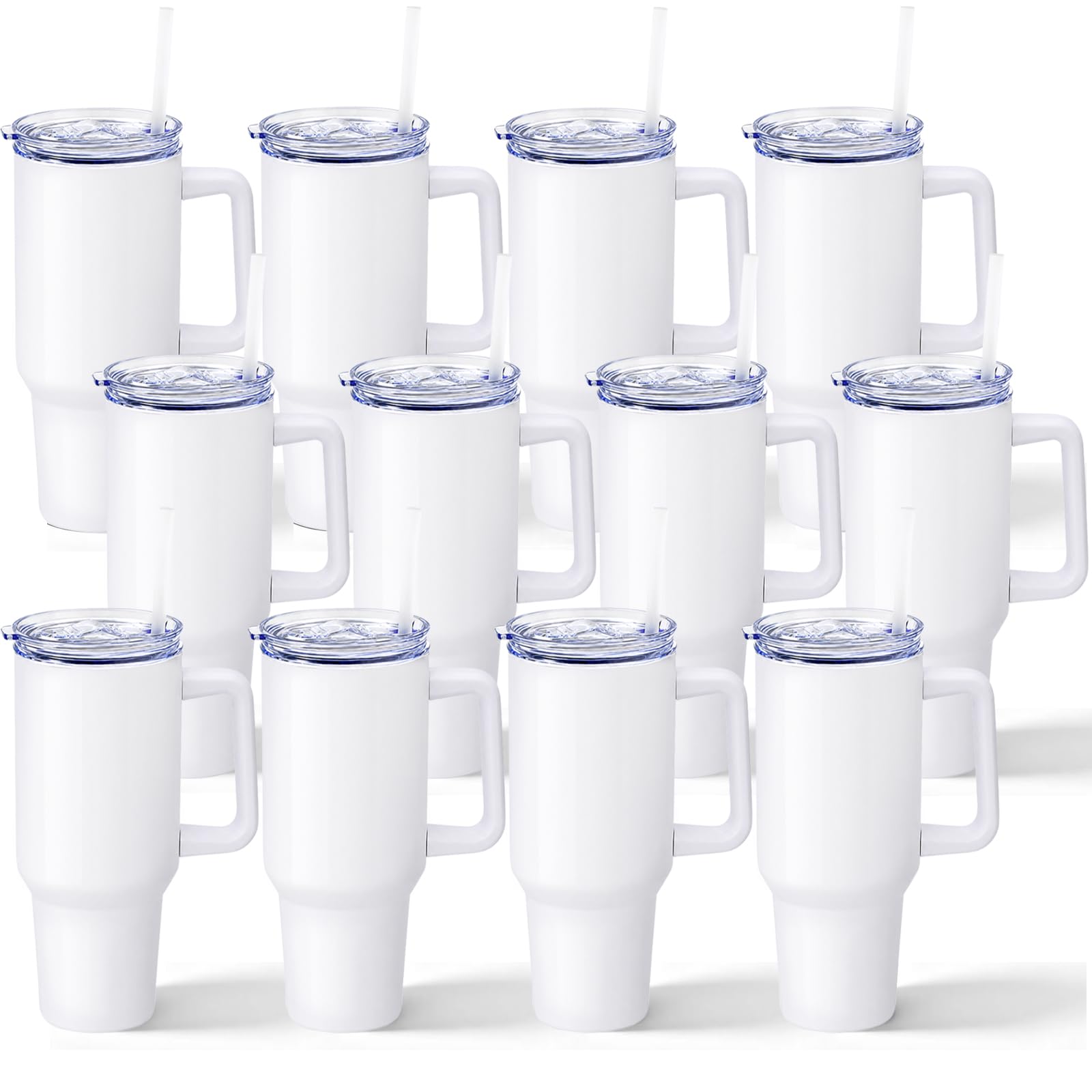 YOUKE OLA 12 Pack Sublimation Tumblers 40oz with Handle Blanks Stainless Steel Insulated Large Tumbler Bulk Coffee Travel Cups f