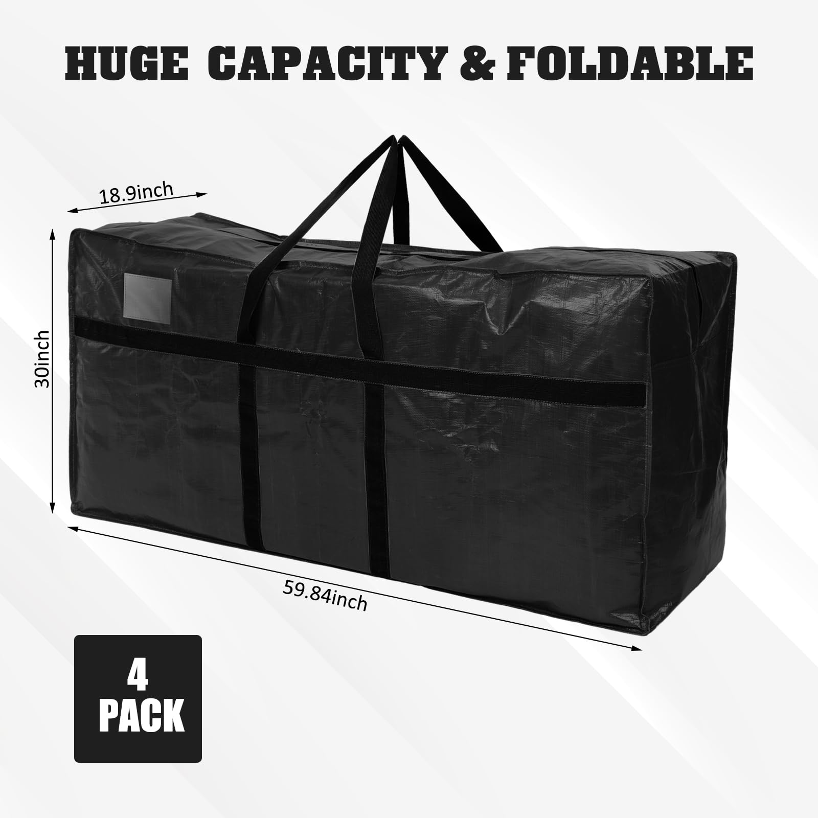 Clysee 4 Pcs 149 Gallon Large Moving Bags with Zipper and Handles Foldable Storage Duffle Bags Heavy Duty Extra Large Totes for