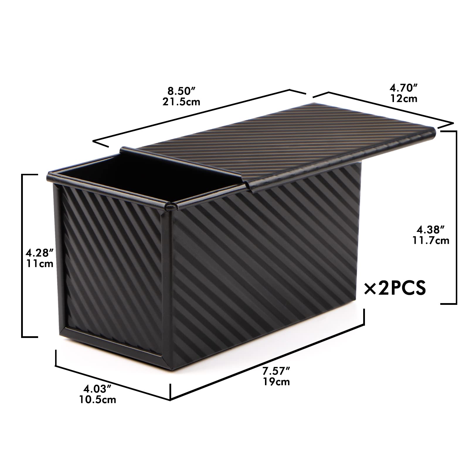 Beasea Pullman Loaf Pan With Lid, 2 Pack Non-Stick Black Bread Loaf Pans For Homemade Bread 1 Lb Carbon Steel Bread Toast Box Wi