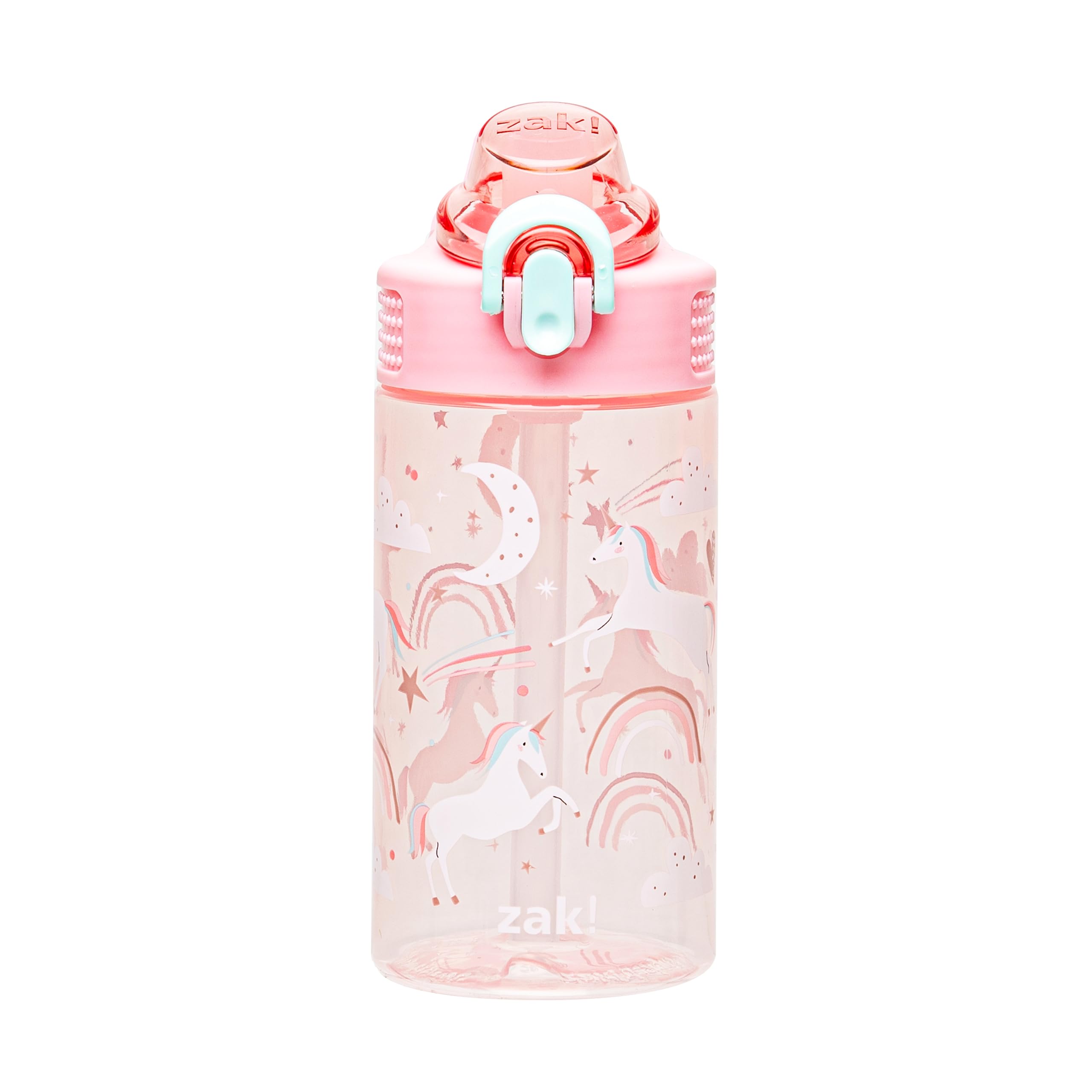 Zak Designs Sage Water Bottle For School or Travel, 16oz Durable Plastic Water Bottle With Straw, Handle, and LeakProof, PopUp