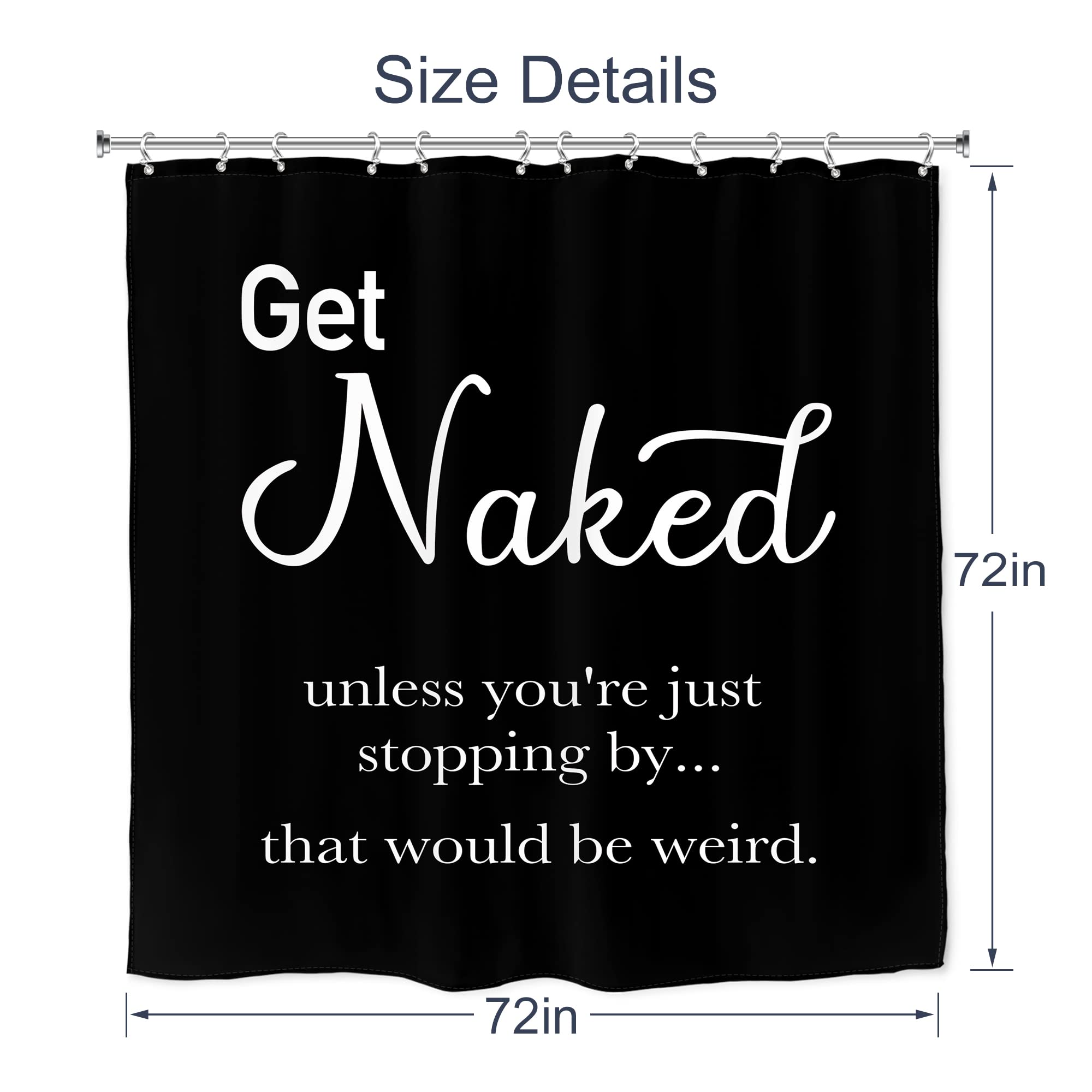 Ambzek Black Get Naked Shower Curtain For Men 72Wx72L Inch White Black Bathroom Accessories Inspirational Funny Quotes Shower Cu