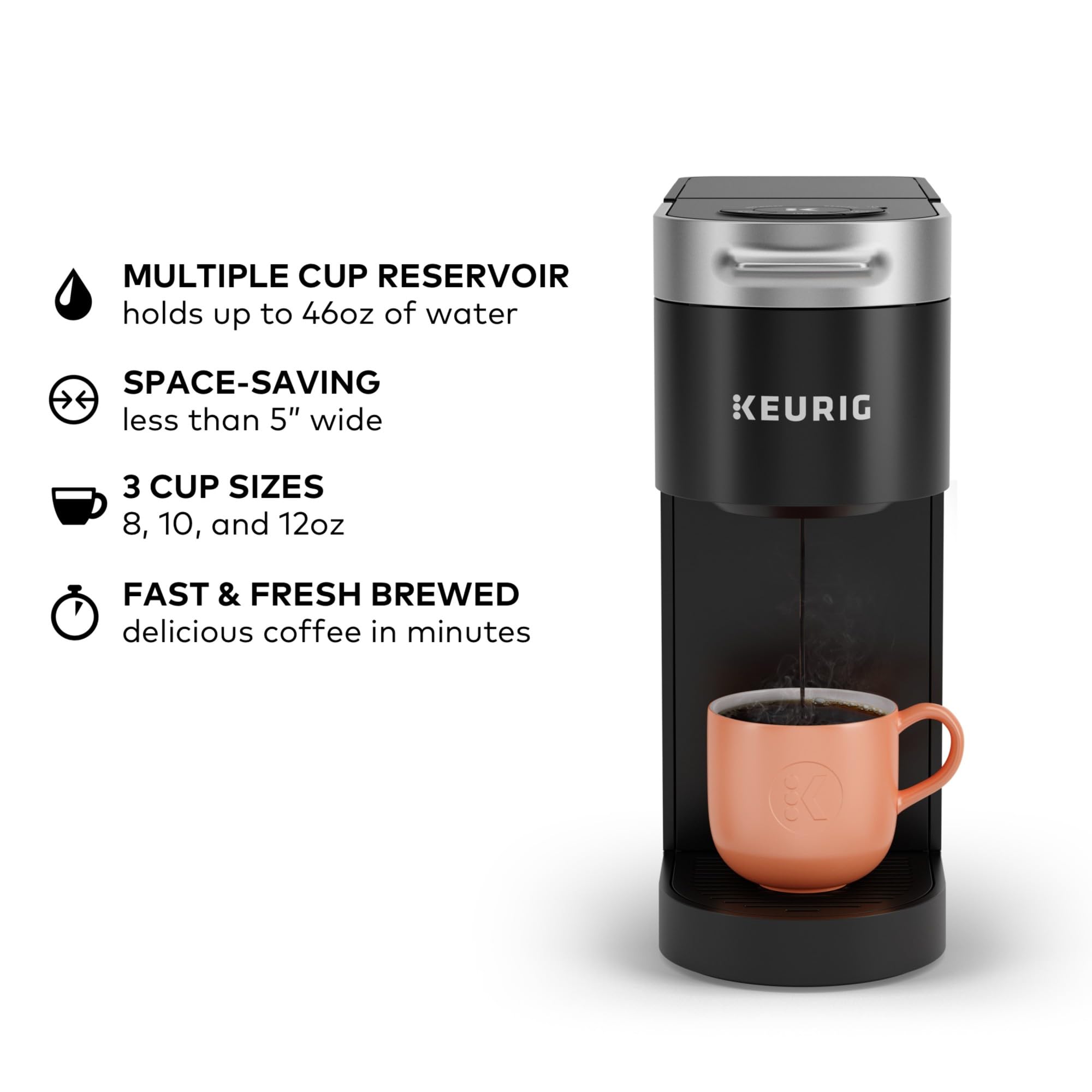 Keurig K-Slim Single Serve K-Cup Pod Coffee Maker, Multistream Technology, 3 Brew Sizes, Slim And Sleek Design, 46Oz Removable R