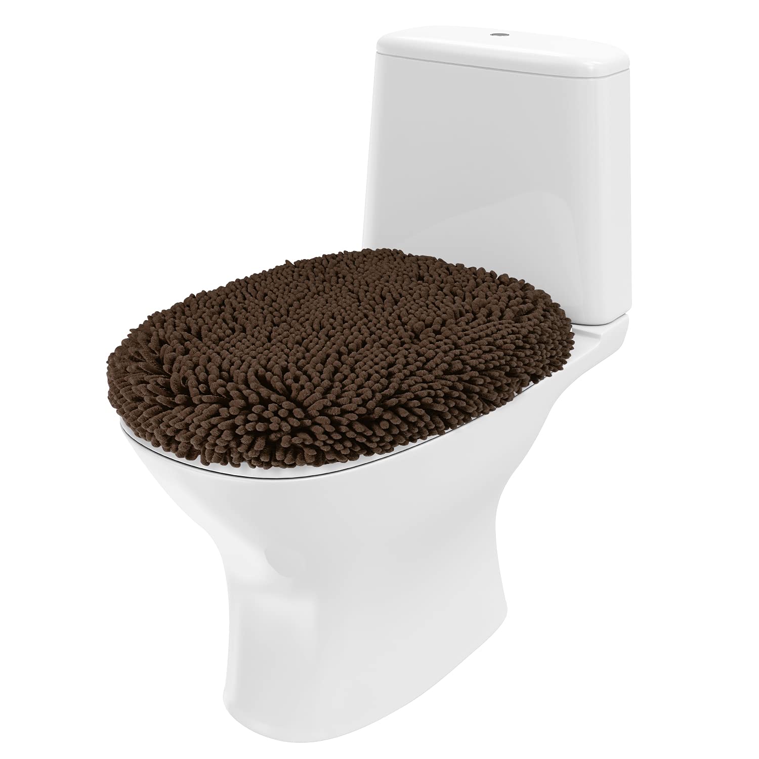 Homeideas 3 Pieces Brown Bathroom Rugs Set, Ultra Soft Non Slip Bath Rug And Absorbent Chenille Bath Mat, Includes U-Shaped Cont