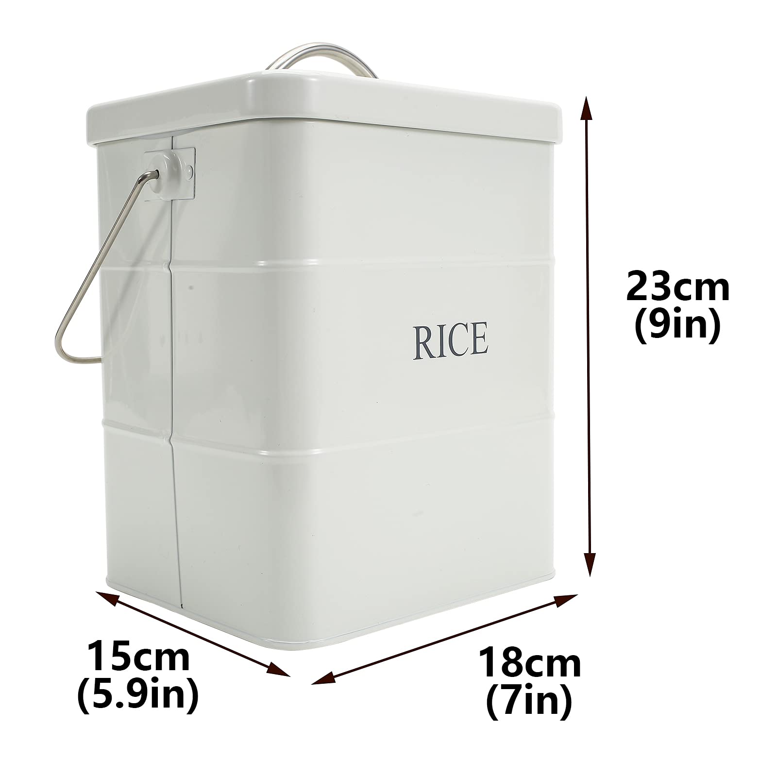 Xbopetda Metal Rice Storage Box  Square Rice Container with Lid and handle  Sealed Food Storage Bin for Kitchen  Countertop Organizer Jar for Rice Flour Soybean Grain Cereal-White