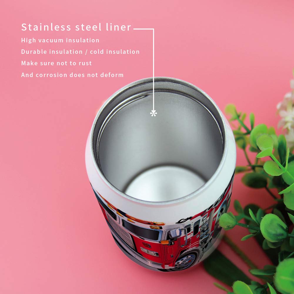 10Oz Stainless Steel Tumbler With Lid & Straw-Double Wall Vacuum Insulated Travel Mug,Cartoon Red Fire Truck Water Bottle Coffee