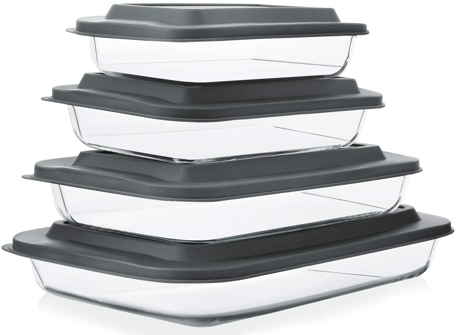 8-Piece Deep Glass Baking Dish Set With Plastic Lids,Rectangular Glass Bakeware Set With Lids, Baking Pans For Lasagna, Leftover