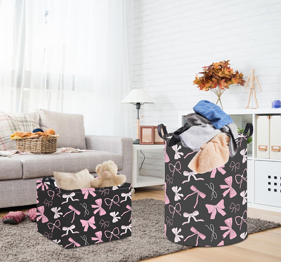 Hkec 19.7 Laundry Basket,Kids Dirty Clothes Hamper,Waterproof Toys Storage Bin,Room Decor,Gift Baskets,Nursery Hamper(Bowknot)