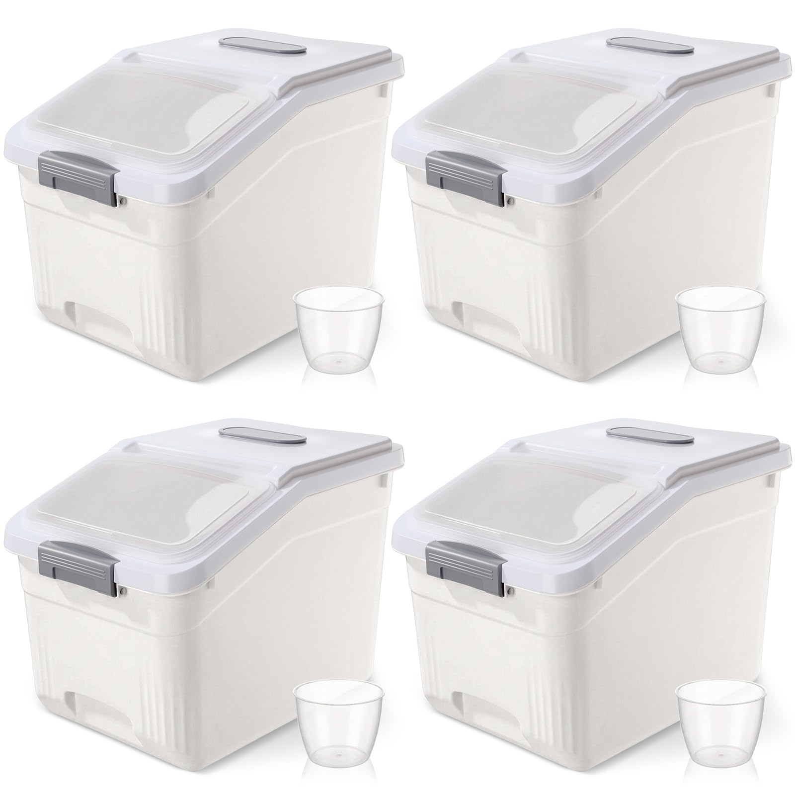 Blushtier 4 Pack Large Rice Storage Containers 30 Lbs Airtight Flour Container with Seal Locking Lid and Measuring Cup Kitchen D