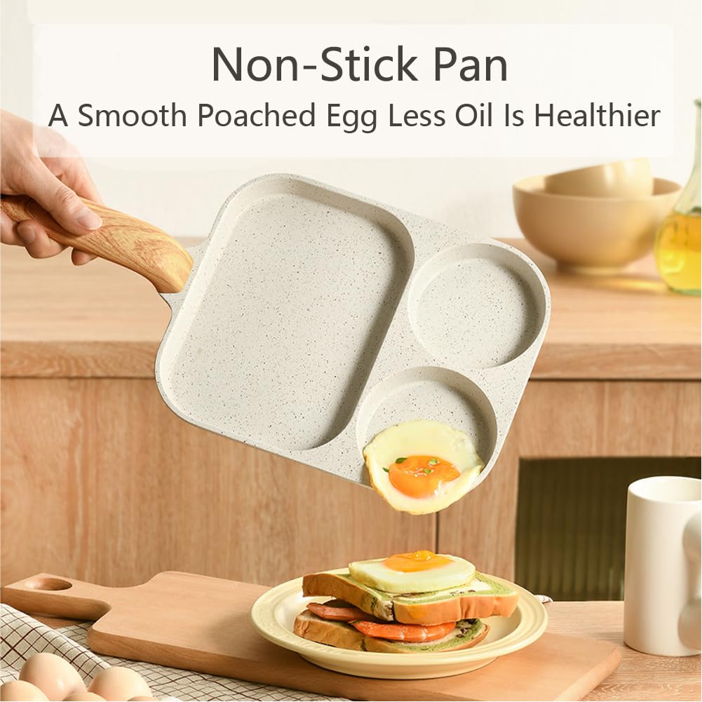 Miugo Egg Pan Nonstick Frying Pan,Egg Frying Pan 3 Section,Omelette Pan Aluminium Alloy Pancake Pan For Breakfast,Suitable For G