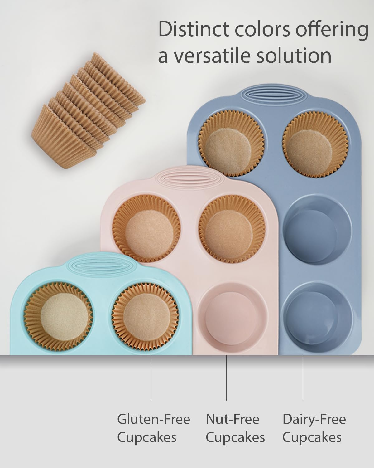 Bake Choice Silicon Muffin Pan-3-Pack Includes 100 Natural Cupcake Liners, 6-Cavity Regular Size, Bpa Free, Egg Bite & Muffin Mo