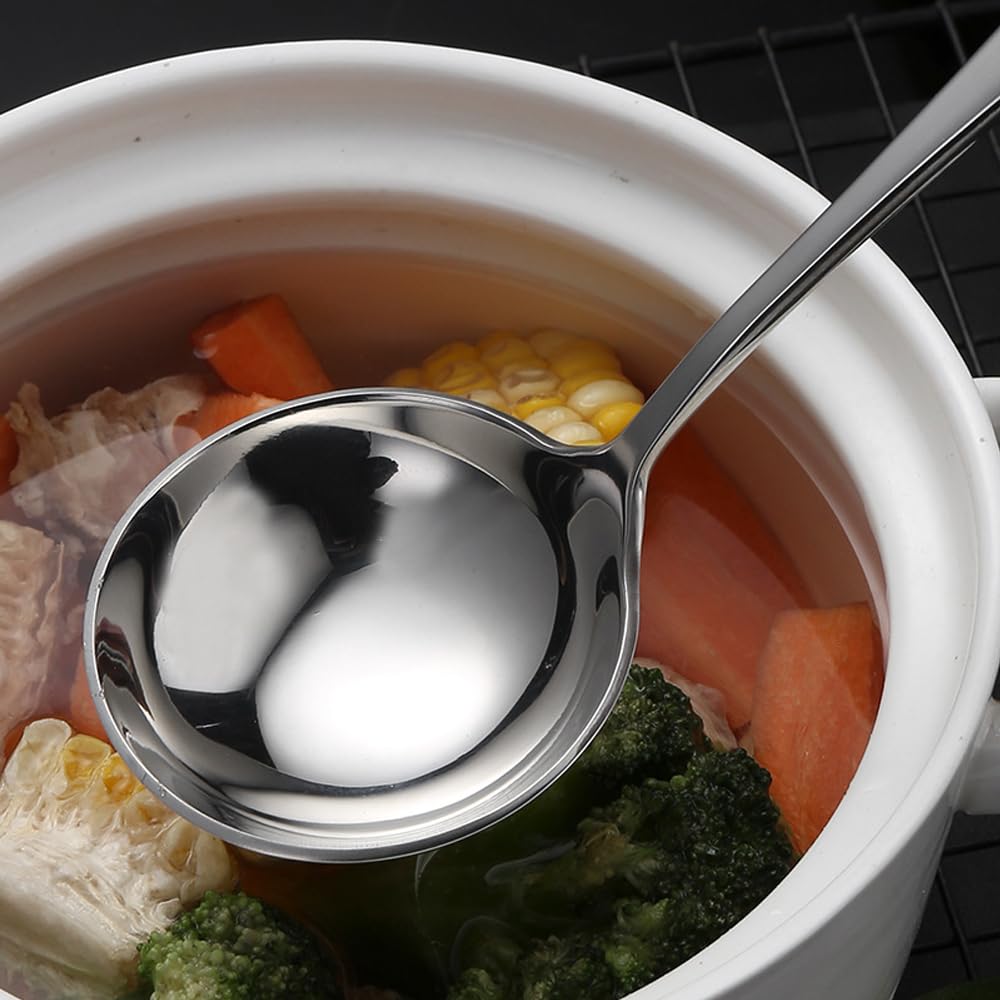 Wenkoni Small Soup Ladles,Sauce Ladles,Gravy Soup Spoon Ladles,2 Pack Sus 304 Non-Magnetic Stainless Steel 7.6'' Round Ladles (C