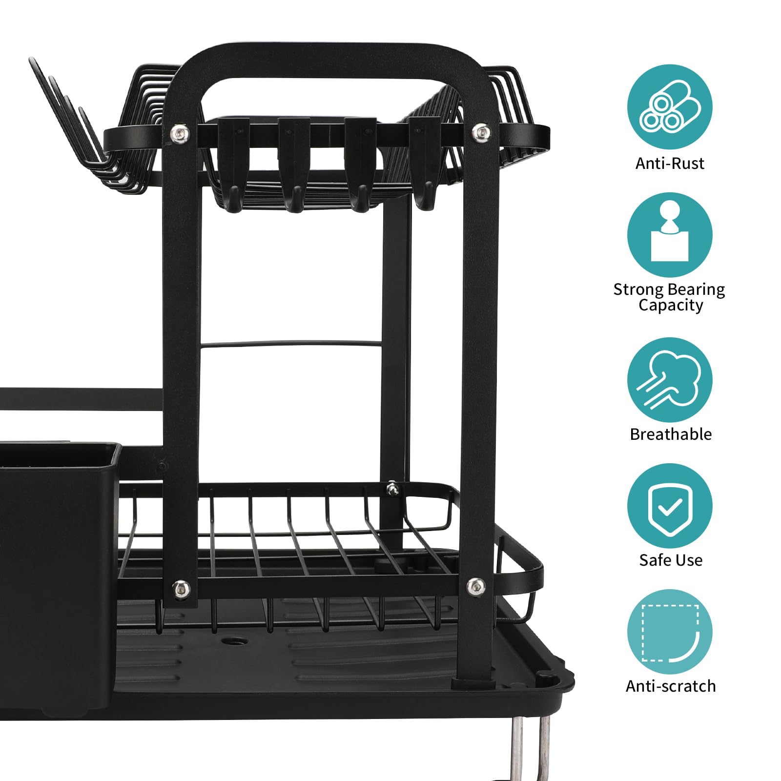 Iyebau Dish Drying Rack,16.5 * 11.8 * 13.6'' 2 Tier Over The Sink Dishrack Strainer,Large Capacity W/Drainboard And Utensil Hold