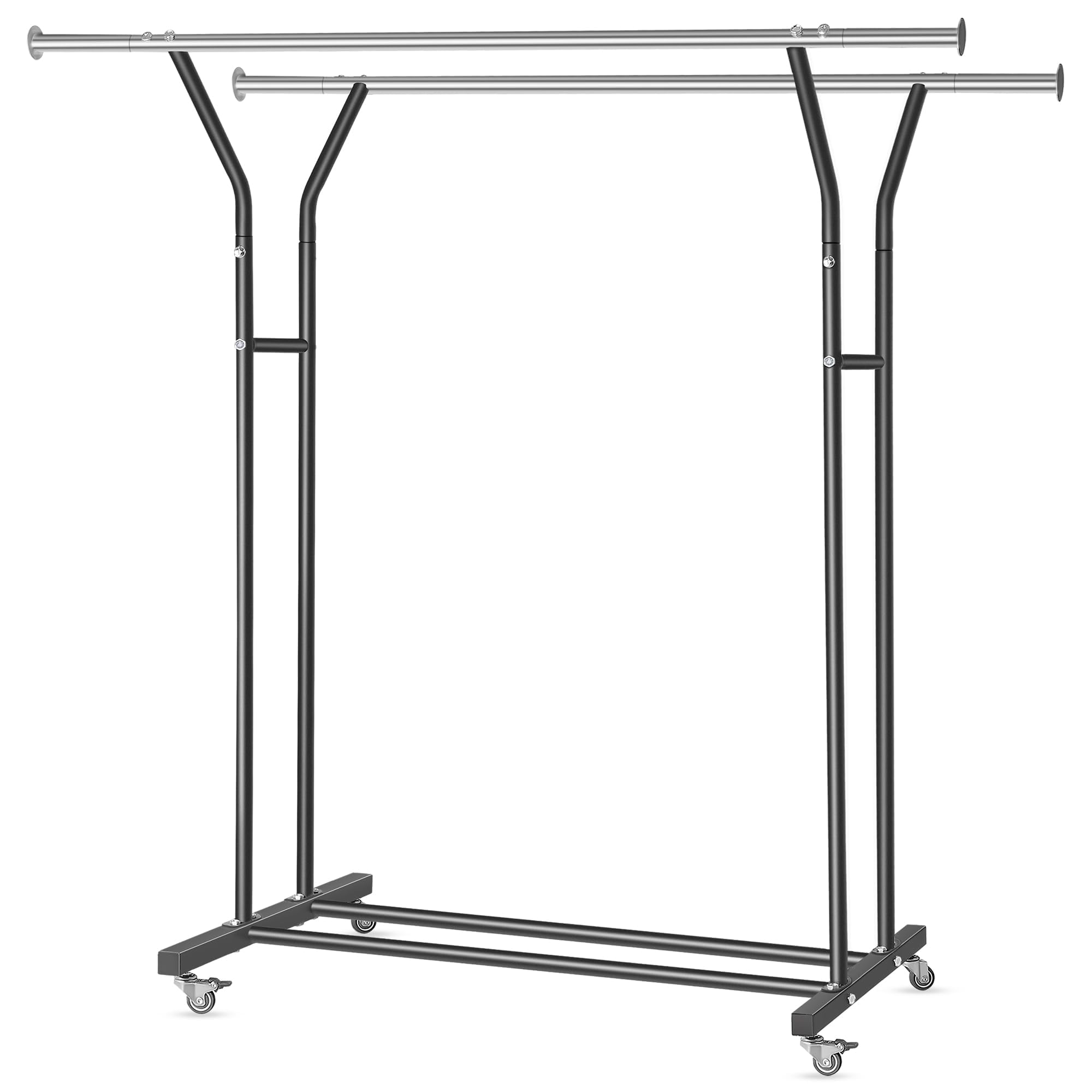 Vicerii Clothing Rack, Heavy Duty Clothes Rack With Wheels And Bottom Shelf, 52.36 Metal Double Clothing Rack With Wheels, Wardr