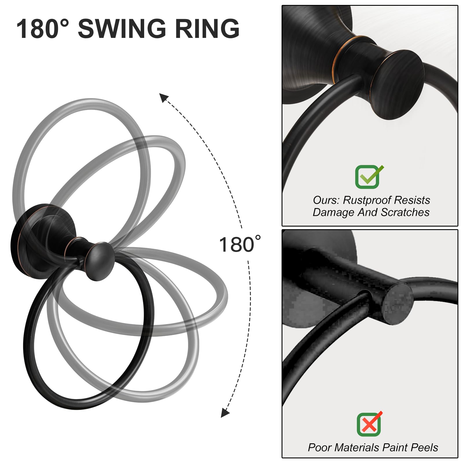 BESy Oil Rubbed Bronze Bathroom Hand Towel Ring Towel Holder  Wall Mounted Bathroom Hardware Accessory