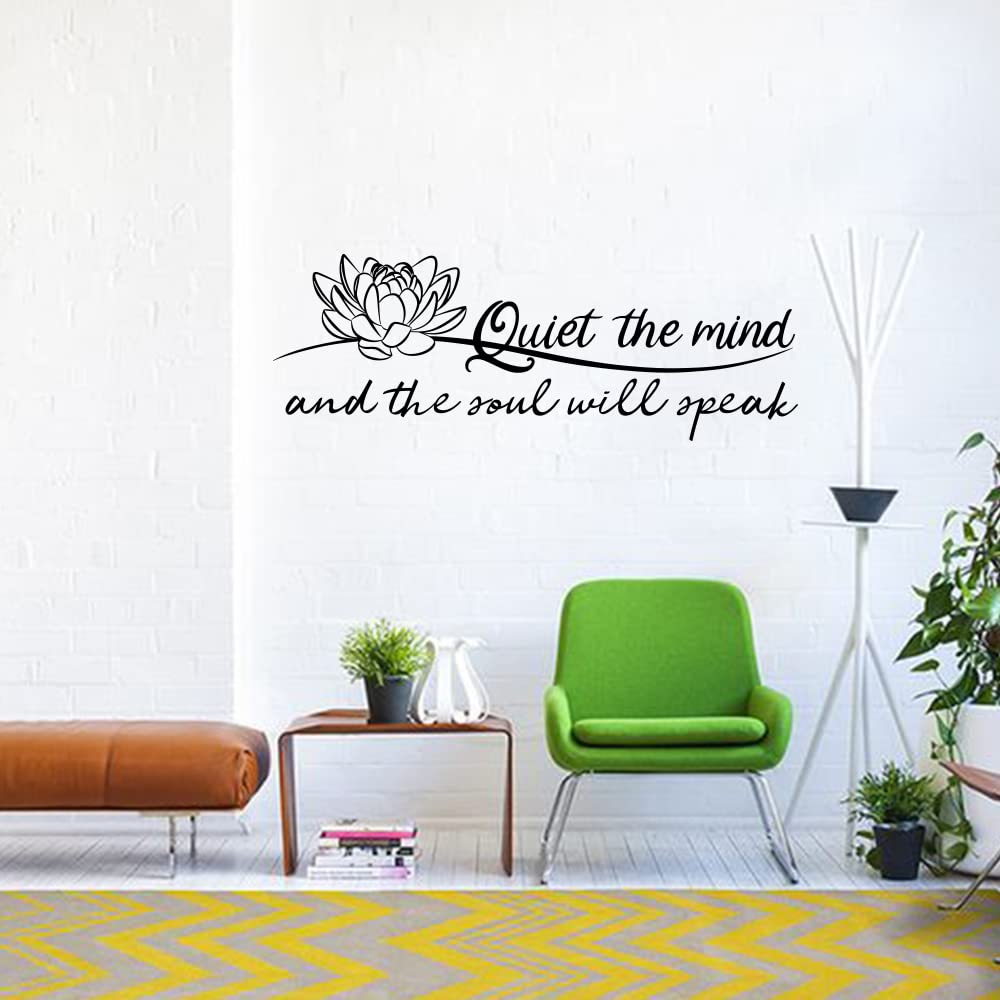 Quiet The Mind And The Soul Will Speak Lotus - Pure Black Vinyl Wall Decal Without Transparent Edge Art Letters Meditation Quote