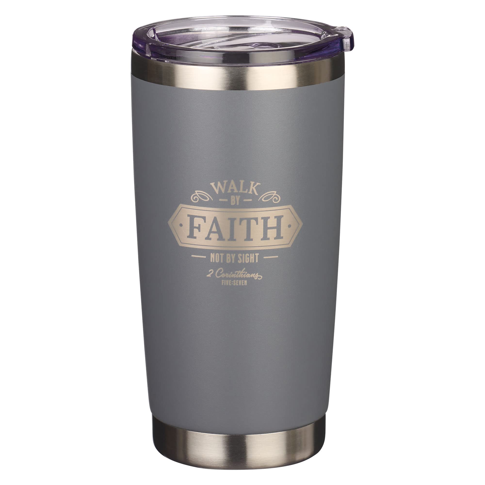 Christian Art Gifts Stainless Steel Double Wall Vacuum Insulated Tumbler Travel Mug For Men & Women: Walk By Faith - 2 Cor. 5:7