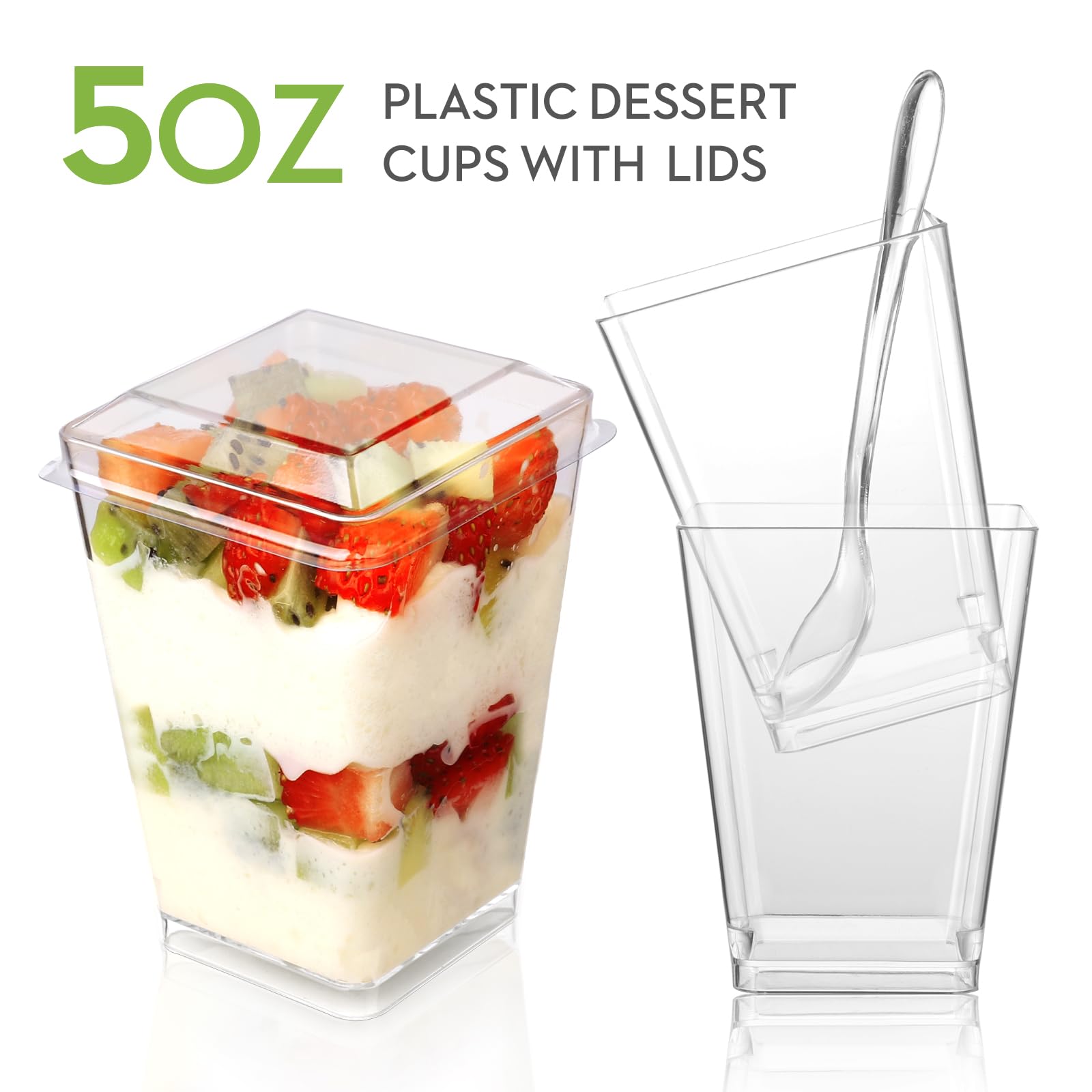 Fifwvgp 50 Pack 5 Oz Plastic Dessert Cups With Lids And Spoons, Yogurt Parfait Cups With Lids Appetizer Cups For Party, Mini Des