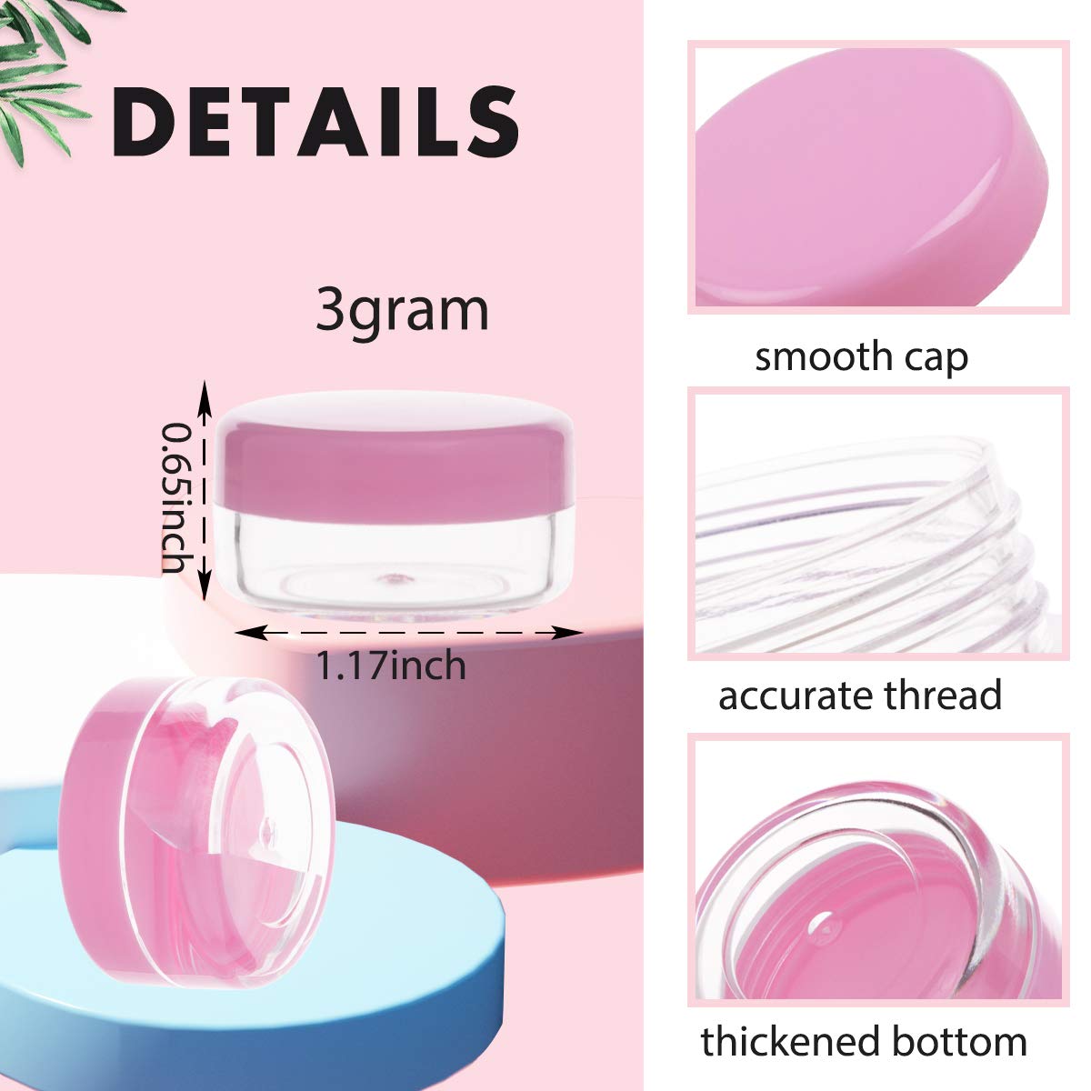 3 Gram Sample Containers With Lids, 25 Pieces Pink Sample Jars, Bpa Free Tiny Cosmetic Containers For Makeup, Lotion, Eye Shadow