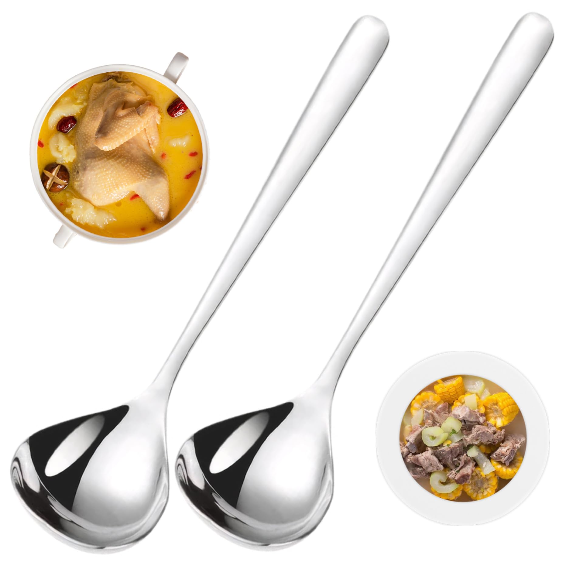 Soup Ladle Round Gravy Ladle, 2PCS Serving Spoons with Long Handle 7.6 Inch Ladle Spoon for Kitchen Stainless Steel Ladle, Ladle