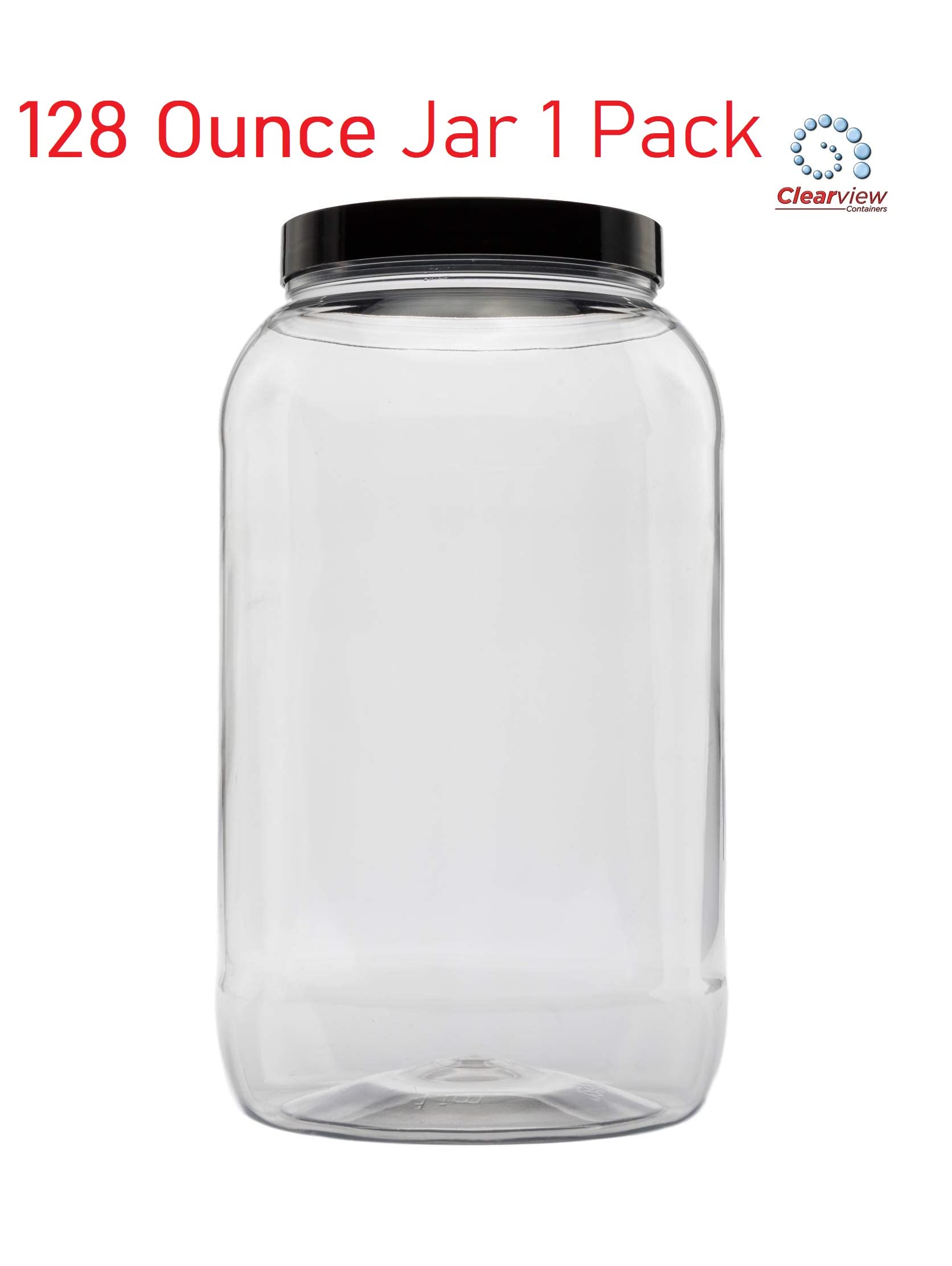 Clearview 1 Gallon Plastic Jar With Black Lid - 1 Pack | Containers And Organization (128 Ounce Jar)