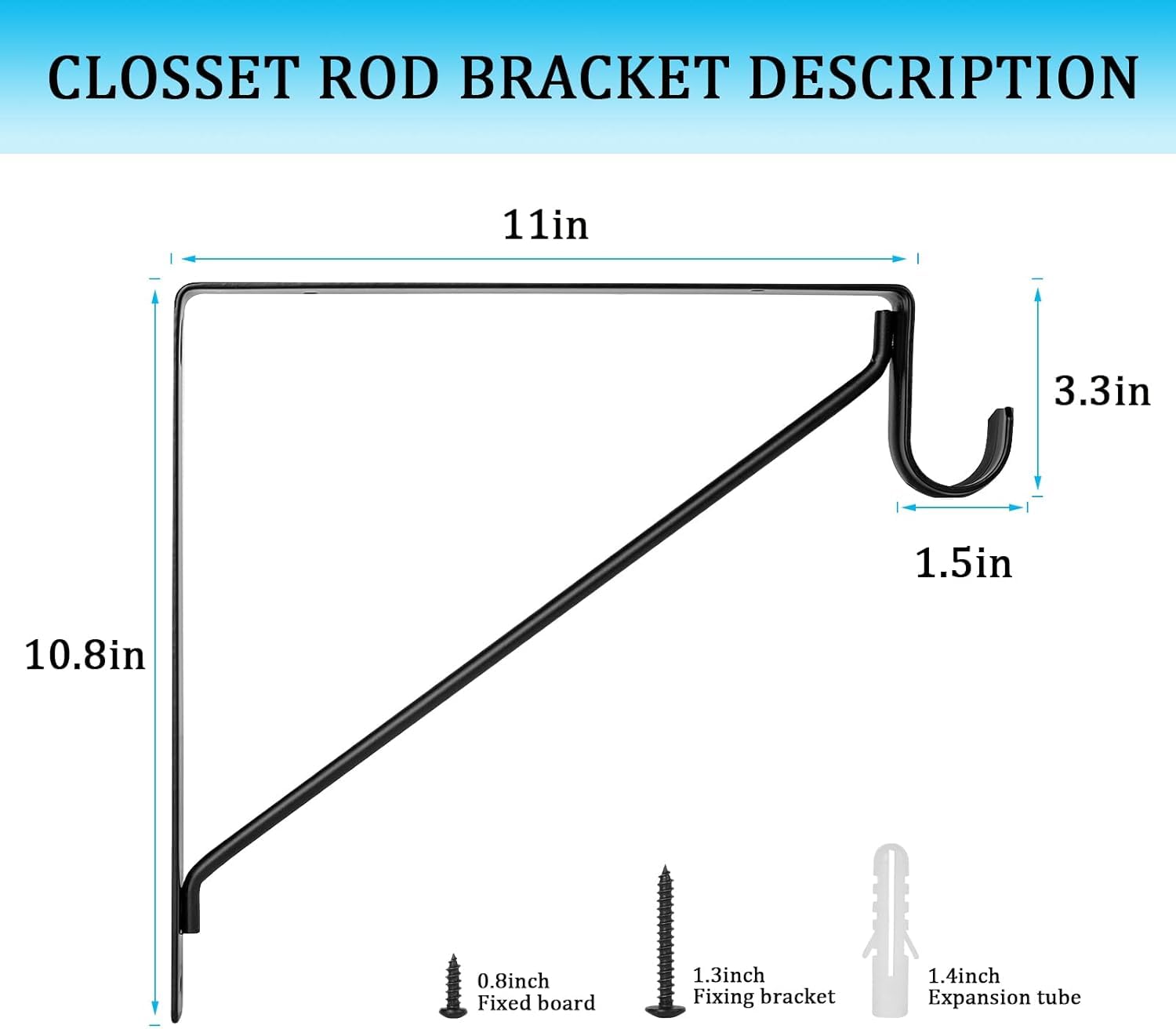 Ayaygd 6 Pack Heavy Duty Closet Rod Brackets 11 X 11 Inch, Black Closet Shelf & Rod Bracket Holder For Home And Closet Decor, Wa