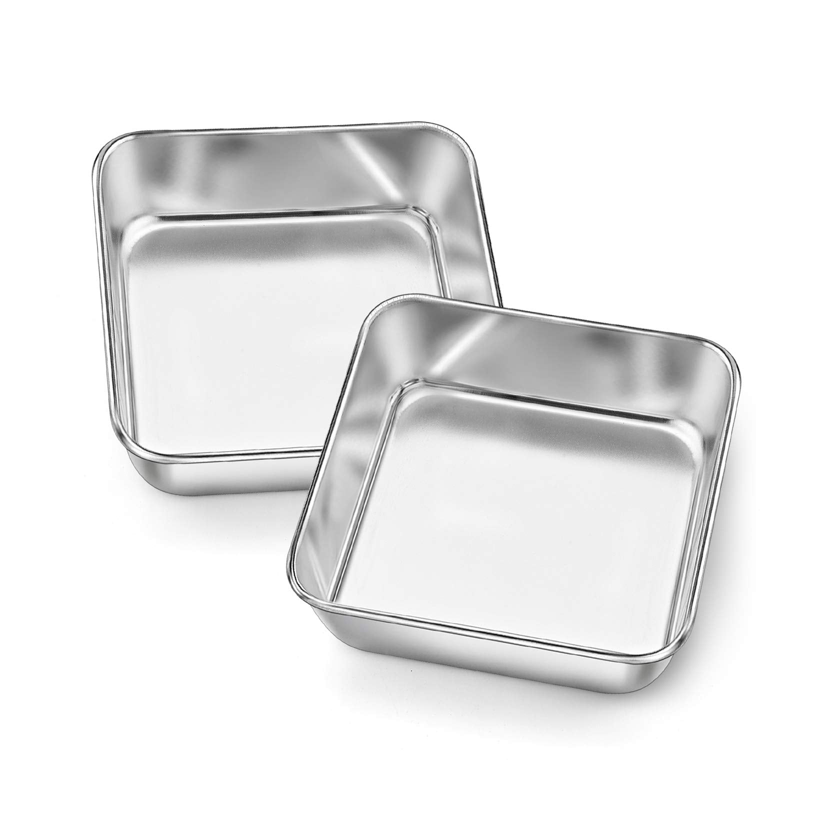 P&P Chef 6 Inch Square Cake Baking Pans (2 Pcs), Stainless Steel Lasagna Brownie Pan For Small Birthday Cake Bread Pie, Leakproo