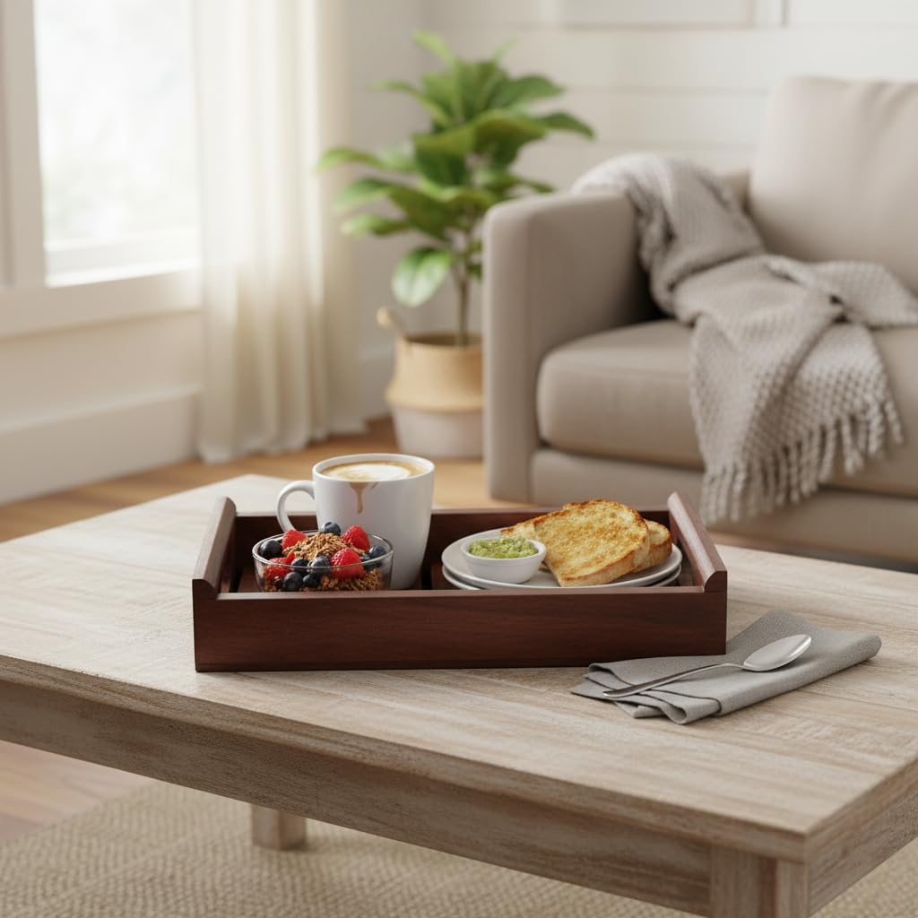 Aprodz Sheesham Wood Antique Decorative Serving Tray  Light Teak Finish For Kitchen, Coffee Table & Dining Use
