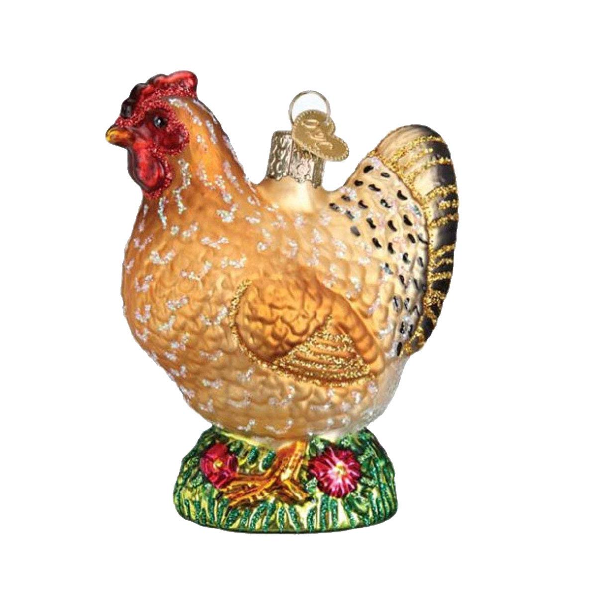 Old World Christmas Ornaments: Farm Animals Glass Blown Ornaments for Christmas Tree,Spring Chicken