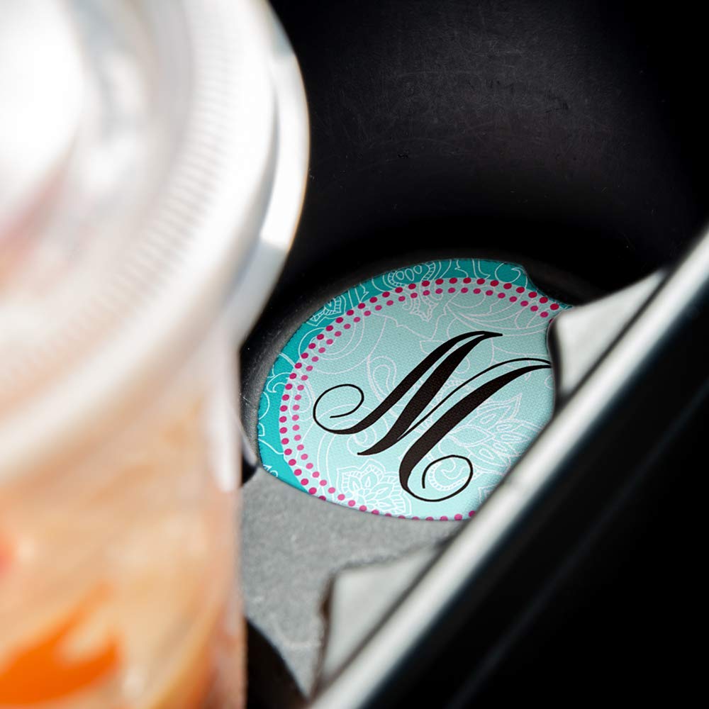 Monogram M | Car Coasters For Drinks Set Of 2 | Perfect Car Accessories With Absorbent Coasters. Car Coaster Measures 2.56 Inche